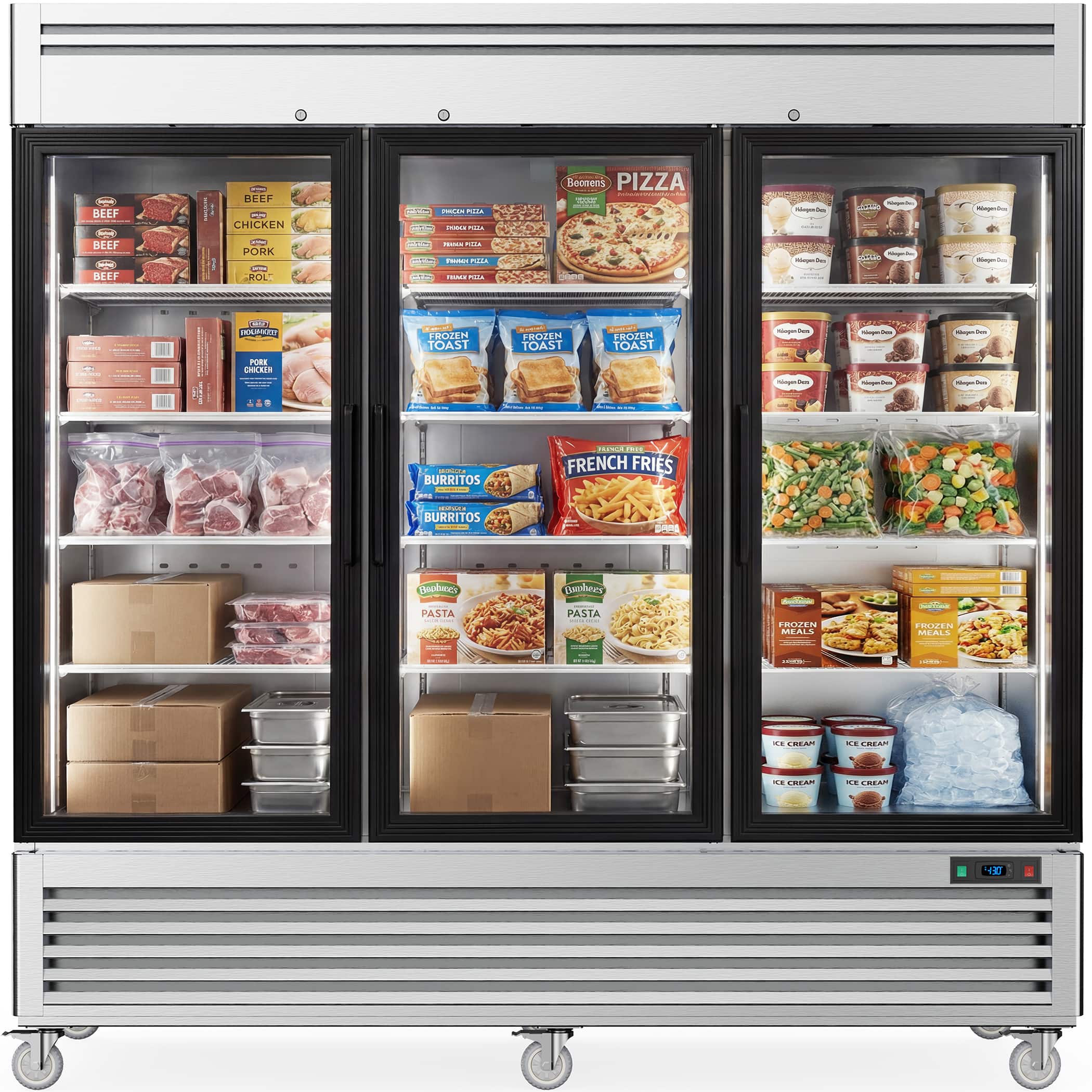 Coolake - 82" Commercial Display Freezer 3 Glass Door, 72 Cu.ft Reach-in Merchandiser Freezer, LED Light - Stainless Steel