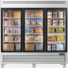 Coolake - 82" Commercial Display Freezer 3 Glass Door, 72 Cu.ft Reach-in Merchandiser Freezer, LED Light - Stainless Steel