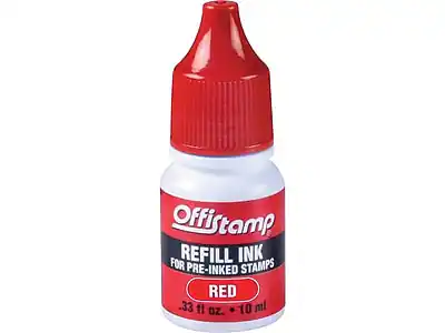 Offistamp
REFILL INK FOR PRE-INKED STAMPS
RED
.33 fl oz. • 10 ml