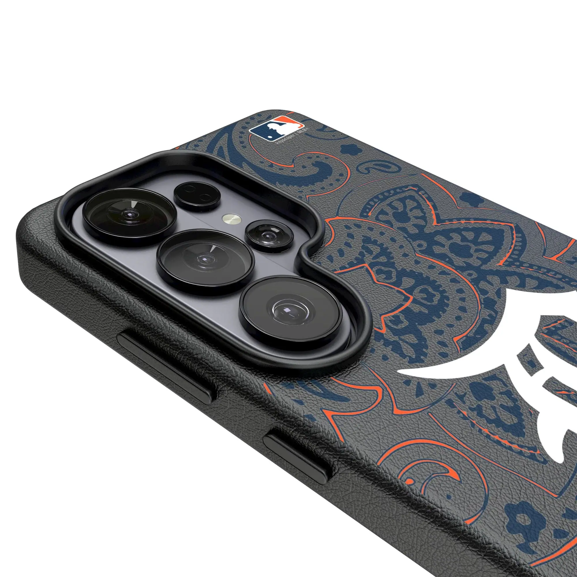 Alt View 2. Keyscaper - Detroit Tigers Paisley Galaxy Magnetic Bump Case - S25 Ultra - Black.
