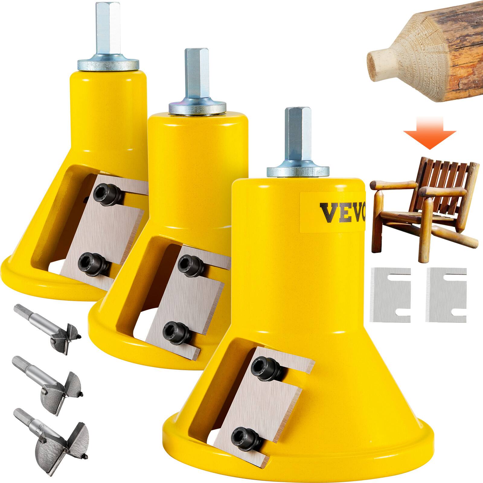 VEVOR - Tenon Cutter, 1"/25.4mm & 1.5"/38mm & 2"/50.8mm, Premium Aluminum & Steel Log Furniture Cutter,with Dual Straight Blades - Yellow
