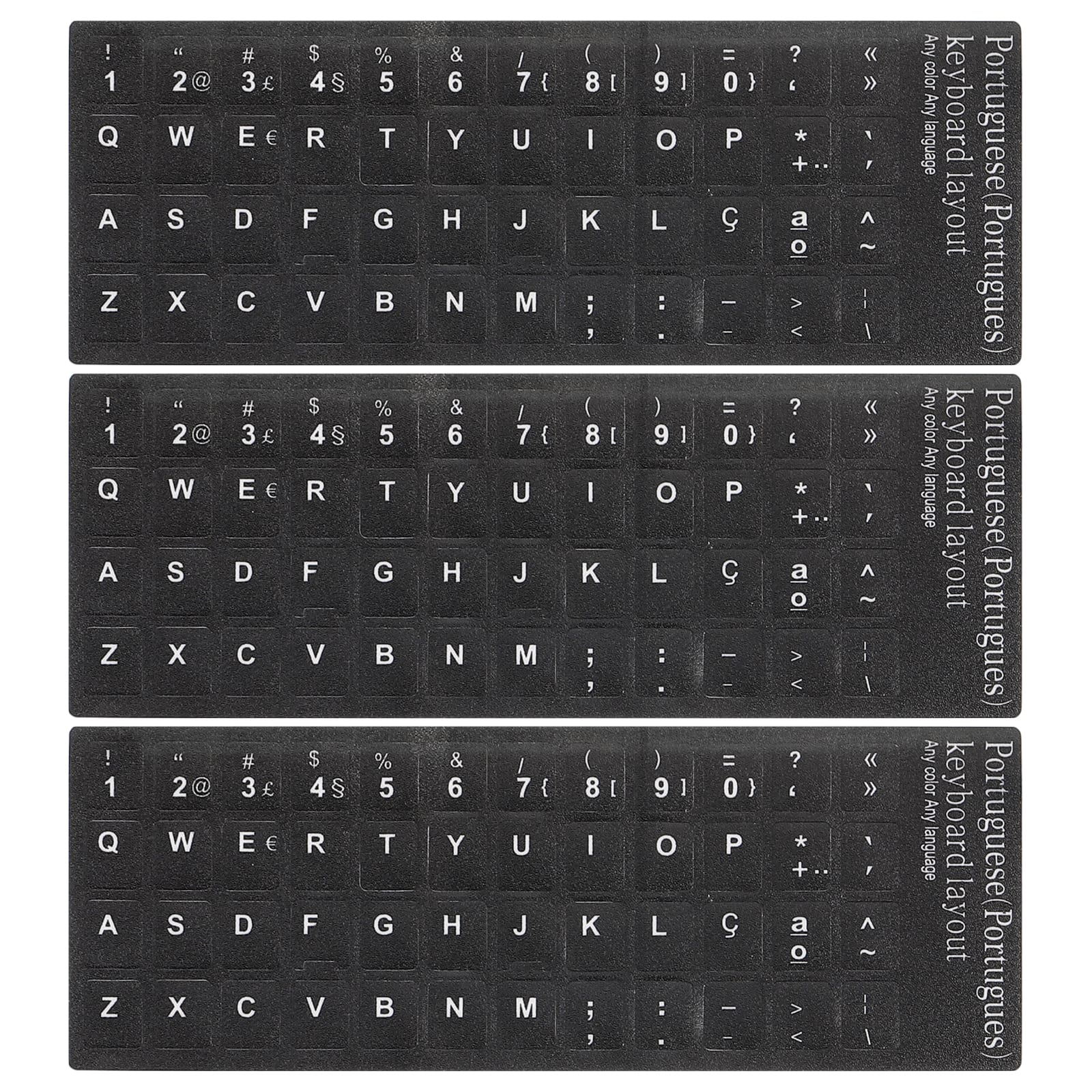 Unique Bargains - 3pcs Portuguese Keyboard Stickers PVC Stickers, Background with White Lettering for Computer Laptop Desktop - Black