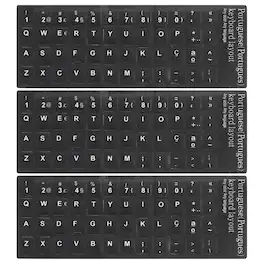 Unique Bargains - 3pcs Portuguese Keyboard Stickers PVC Stickers, Background with White Lettering for Computer Laptop Desktop - Black