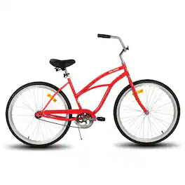 HILAND - Jade 24 in Beach Cruiser Bike for Youth Boys and Girls, Hi-Ten Steel Frame Commuter City Bicycle - Red