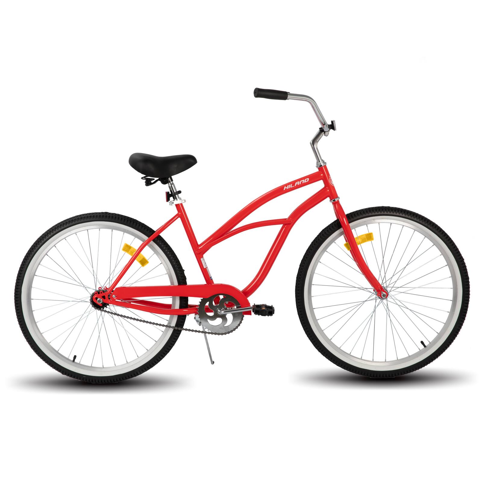 Front. HILAND - HILAND Jade 24 in Beach Cruiser Bike for Youth Boys and Girls, Hi-Ten Steel Frame Commuter City Bicycle, Red - red.