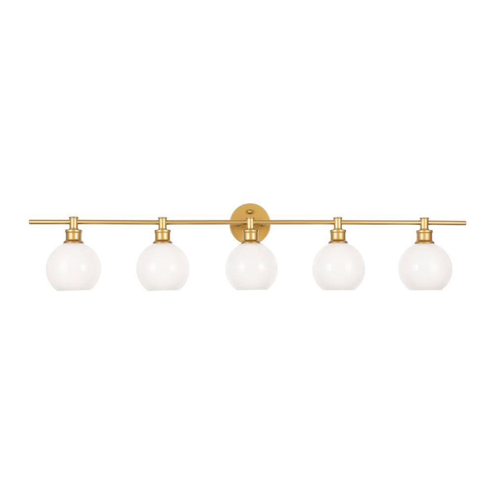Alt View 1. Living District - Collier 5 light Brass and Frosted white glass Wall sconce - Brass And Frosted White Glass.