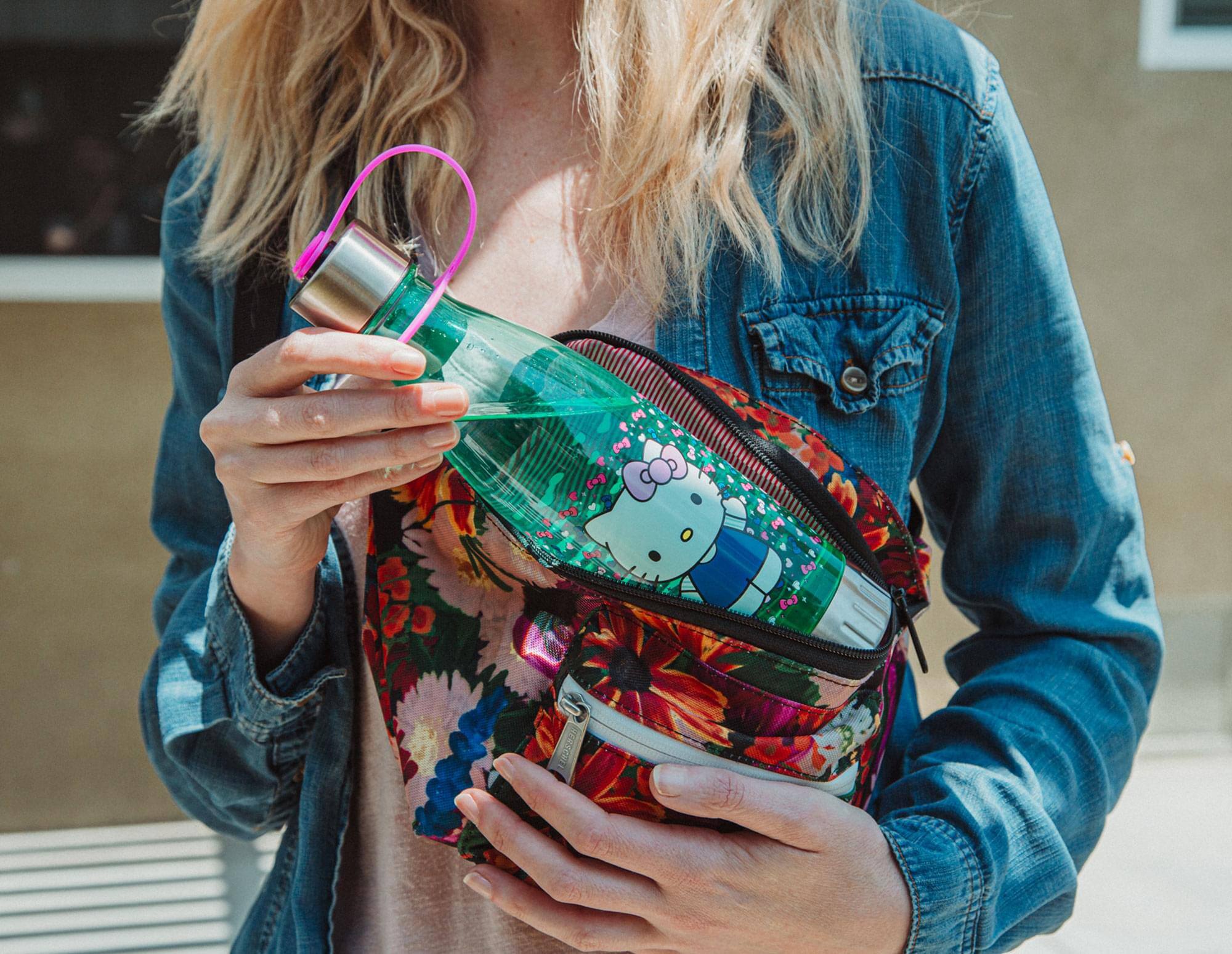 Alt View 3. Silver Buffalo - Sanrio Hello Kitty Hearts and Bows Water Bottle With Lid | Holds 20 Ounces - Blue.