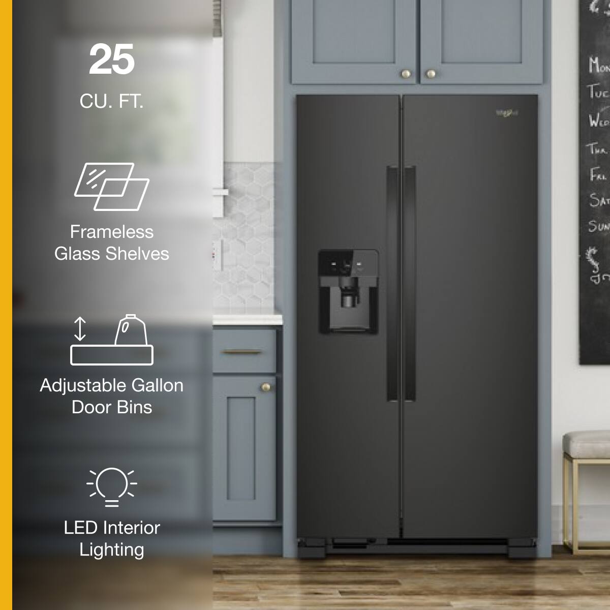 25 CU. FT.  
Frameless Glass Shelves  
Adjustable Gallon Door Bins  
LED Interior Lighting