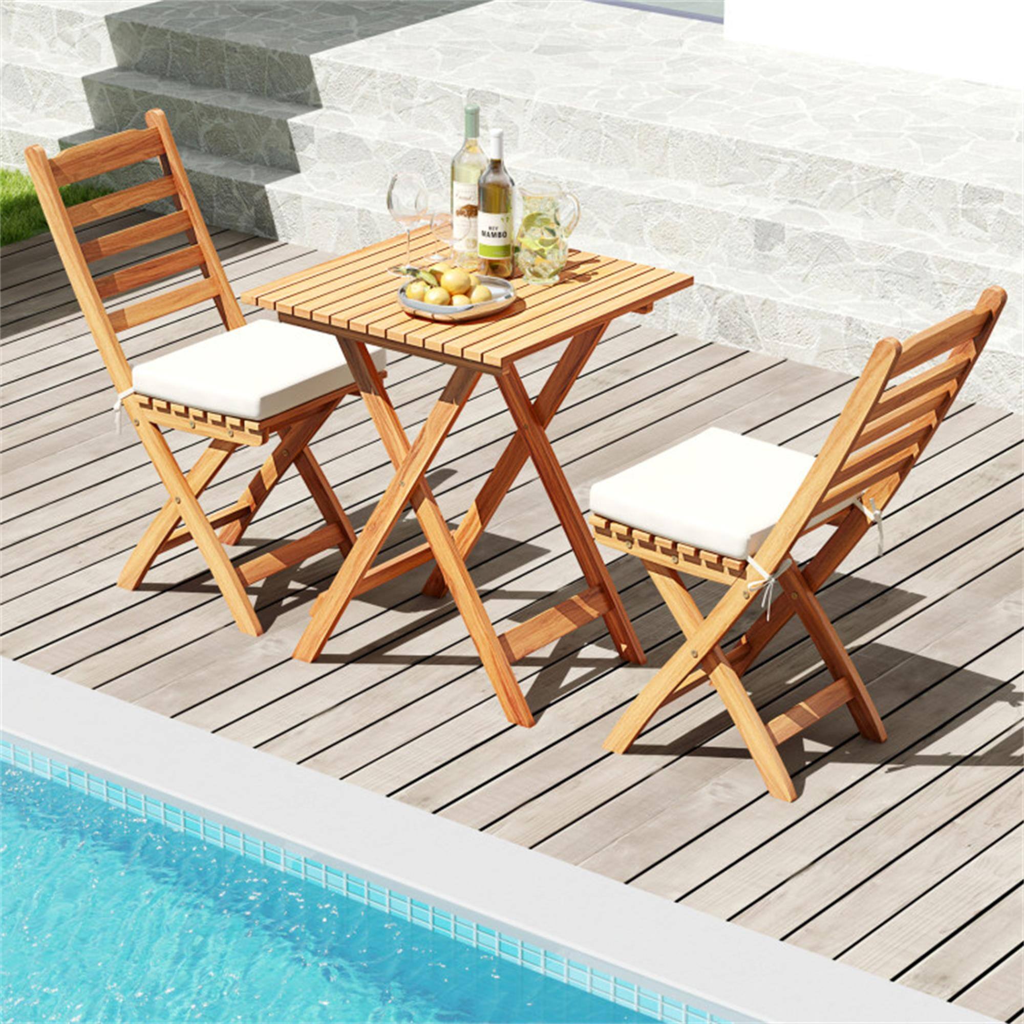 Alt View 2. Boyel Living - White Folding Chair Table Set with Soft Seat Cushions and Table 34-in L x 23-in W x 16.5-in H - White.