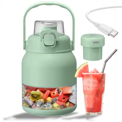 Front. Luckbyte - 28oz Portable Electric Citrus Juicer & Blender - Cordless USB Rechargeable Smoothie Maker with Straw and Dual Lids - Green.