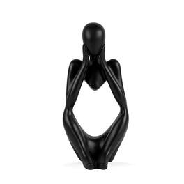 Refined Abode Design - Sandstone Thinker Style Abstract Sculpture Statue Collectible Figurines Home Office Bookshelf Desktop - Black Focus