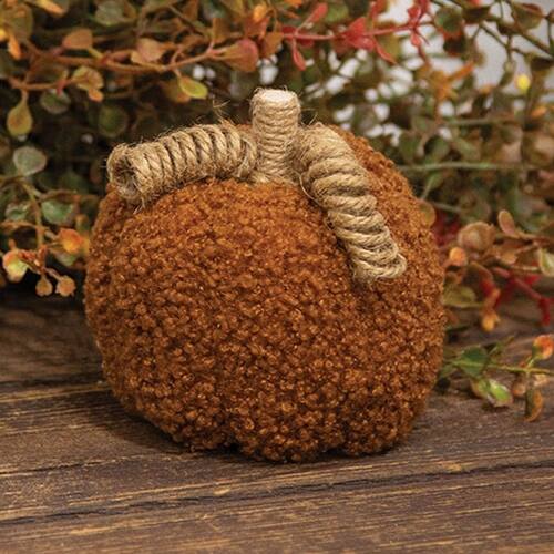 Angle. BreeBe - *Burnt Orange Plush Pumpkin w/Jute Vines 3.5"H - Orange.
