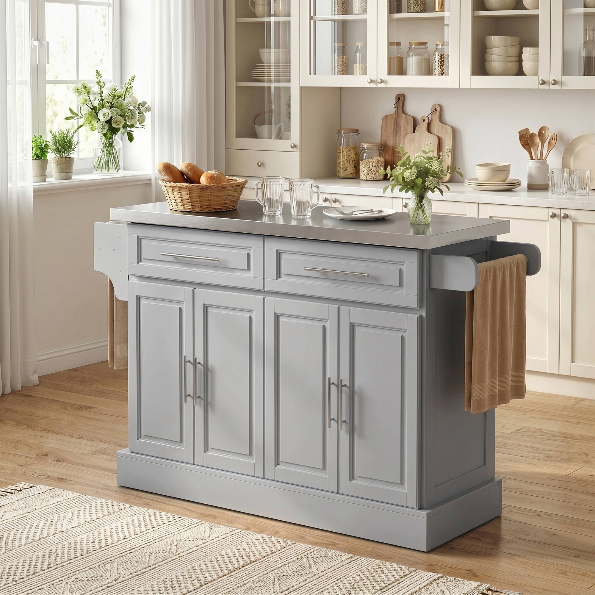 Alt View 1. Homcom - Kitchen Island Cart with 47" Stainless Steel Top - Grey.