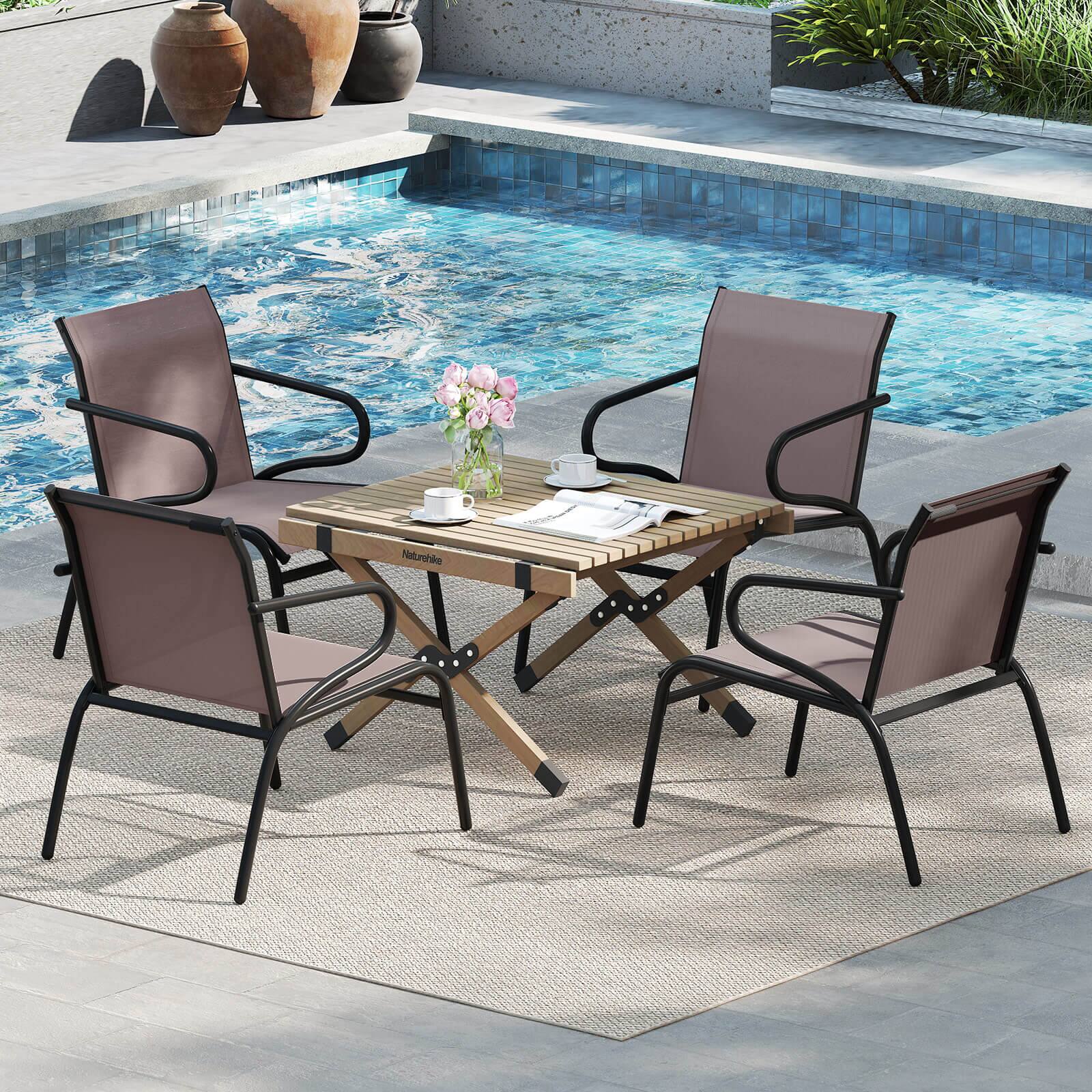 Alt View 3. Costway - Costway Patio Chairs Set of 2 with Breathable Fabric & Metal Frame Armrests for Poolside - Black,Brown.