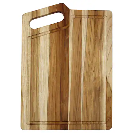 Front. EcoDecors - EcoDecors 18"x14" Teak Cutting Board, Edge Grain Wood with Juice Groove & Corner Handle - Natural Edge Grain Teak.