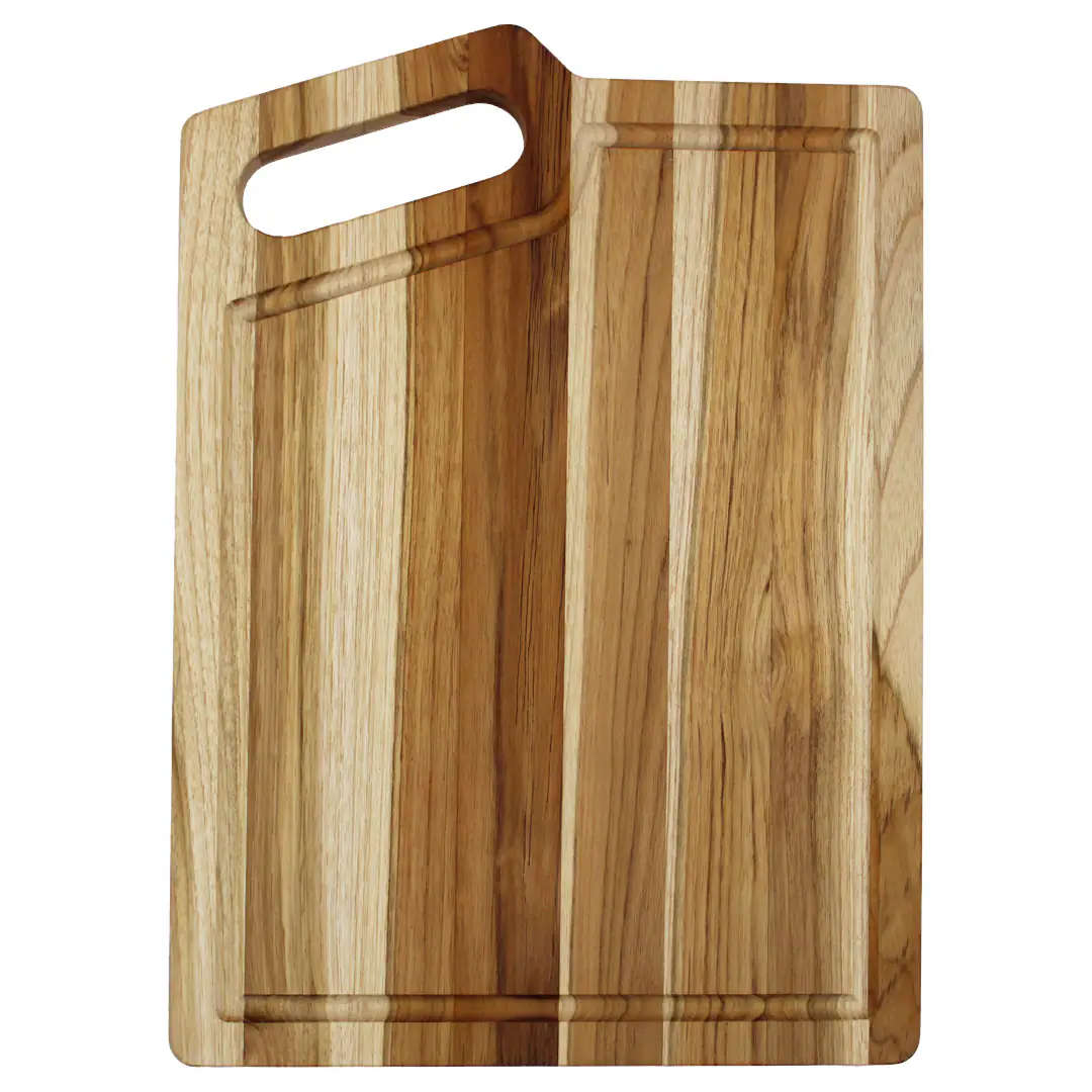Front. EcoDecors - EcoDecors 18"x14" Teak Cutting Board, Edge Grain Wood with Juice Groove & Corner Handle - Natural Edge Grain Teak.