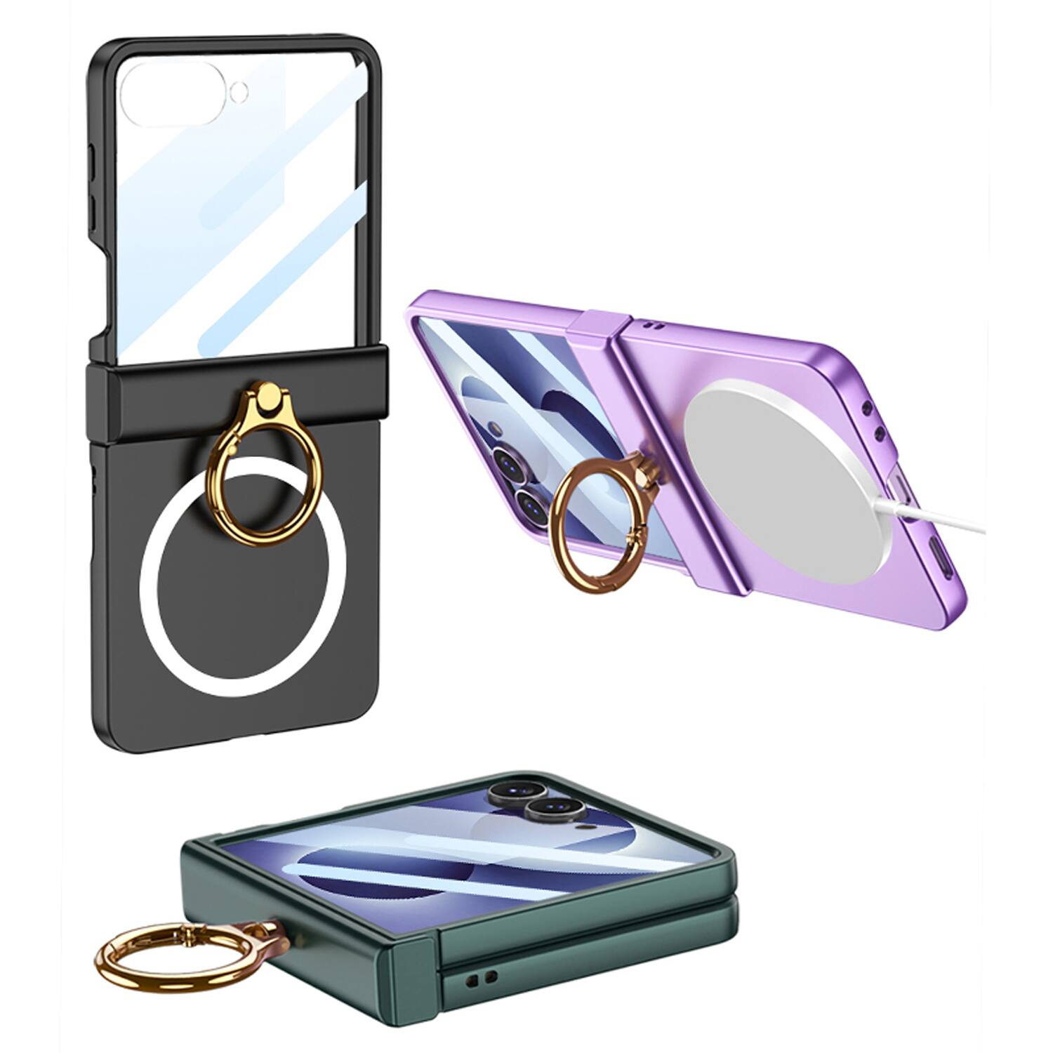 Alt View 3. Dteck - Magnetic Slim Case for Samsung Galaxy Z Flip8 Built-in Screen Protector & Grip Ring Kickstand,Shockproof Hard PC Cover - Blue.
