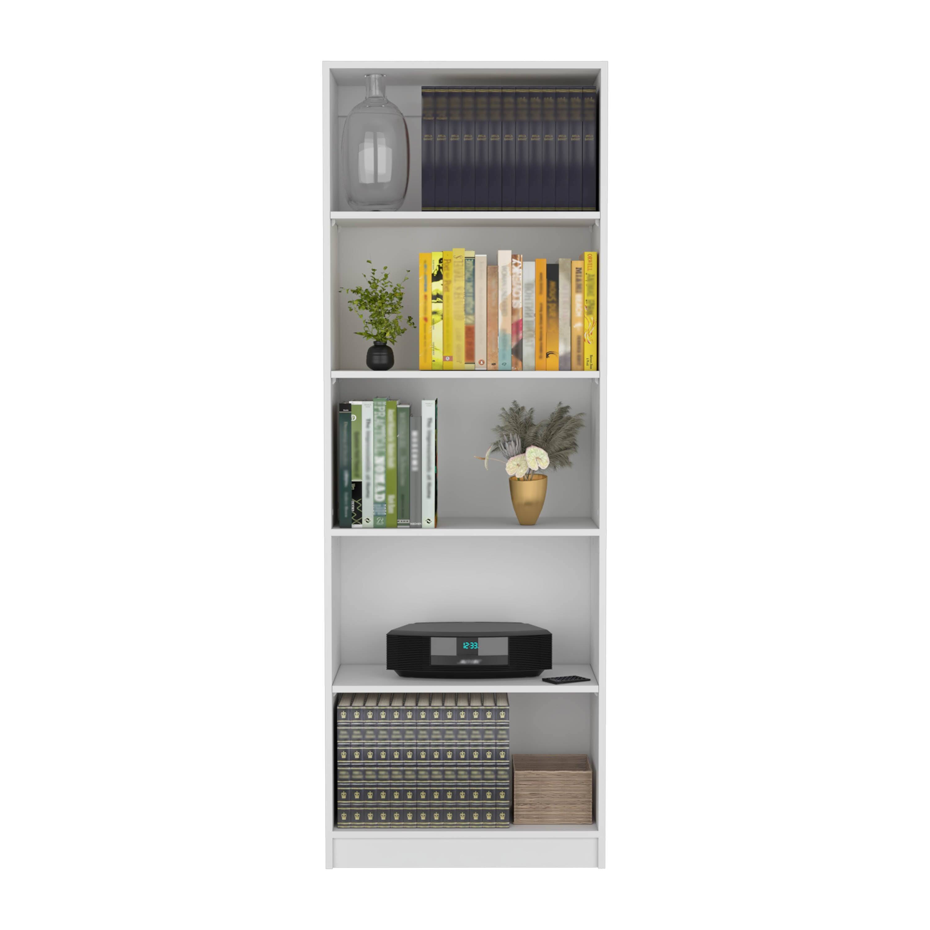 Back. Depot Eshop - Vinton 4-Tier Bookcase with Modern Storage for Books and Decor - White.