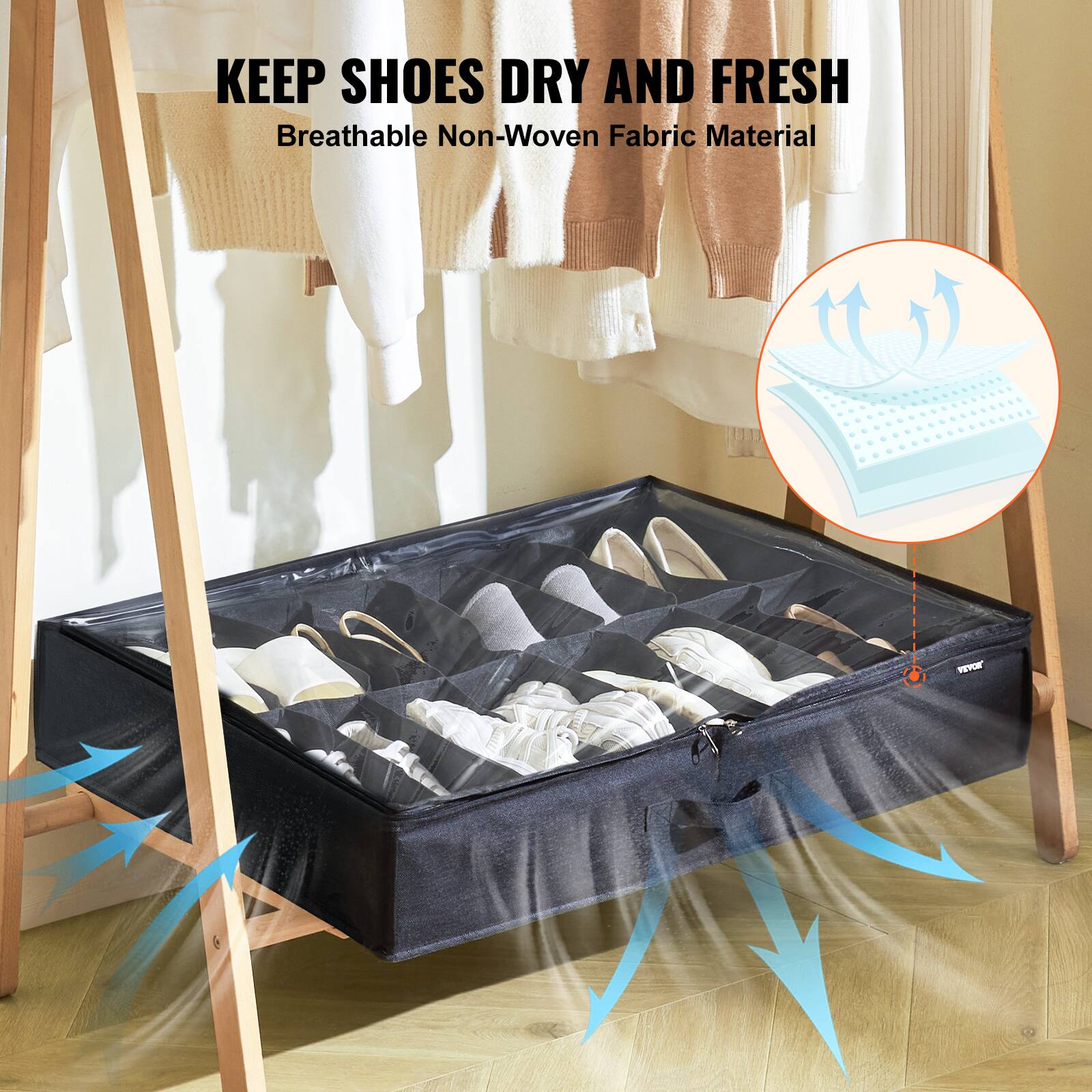 KEEP SHOES DRY AND FRESH  
Breathable Non-Woven Fabric Material