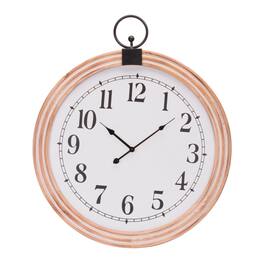BreeBe - Round Wooden Wall Clock 24"D - Natural, White