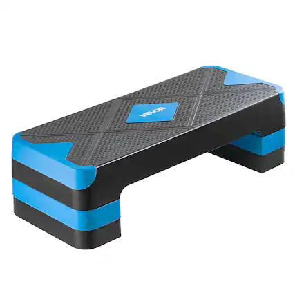 Front. VEVOR - Aerobic Exercise Step Platform, 28-Inch Workout Aerobic Stepper, Height Adjustable Fitness Training Step Deck Trainer - Blue.
