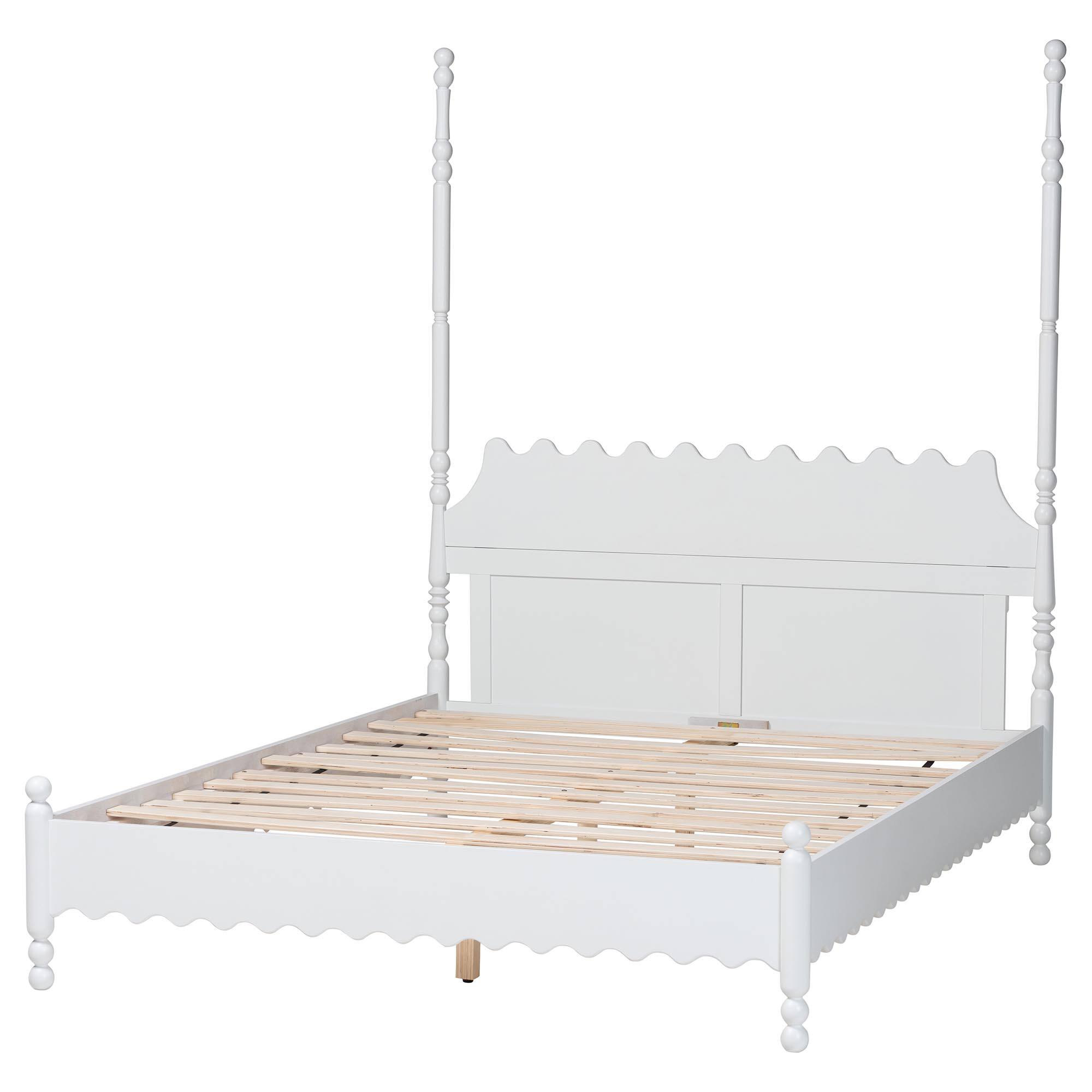 Left. Baxton Studio - Hoffman Platform Bed - Farmhouse Bed Frame with Scalloped Design and Turned Posts, King - White.