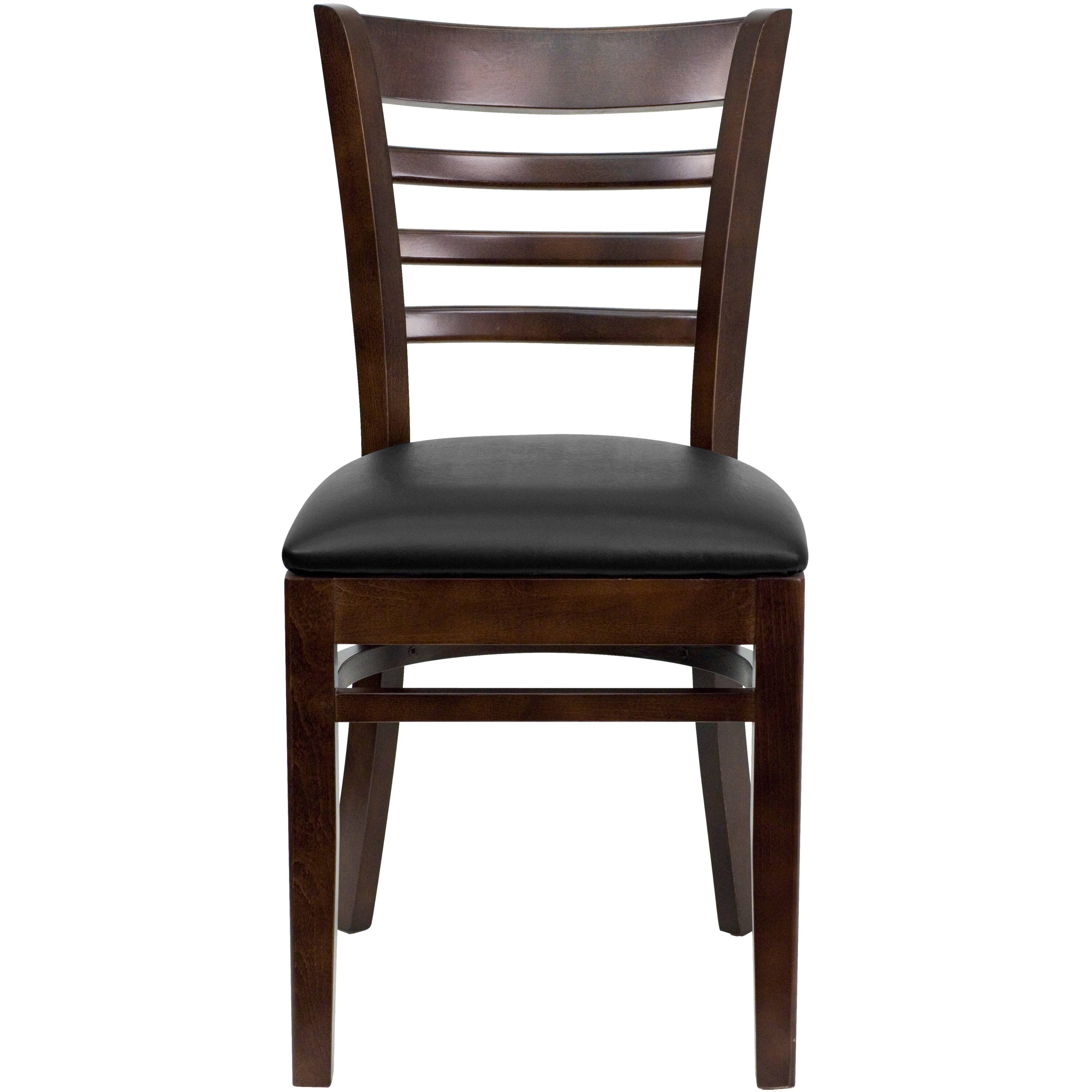 Alt View 7. Emma + Oliver - Ladder Back Wooden Restaurant Dining Chair - Black Vinyl Seat/Walnut Wood Frame.