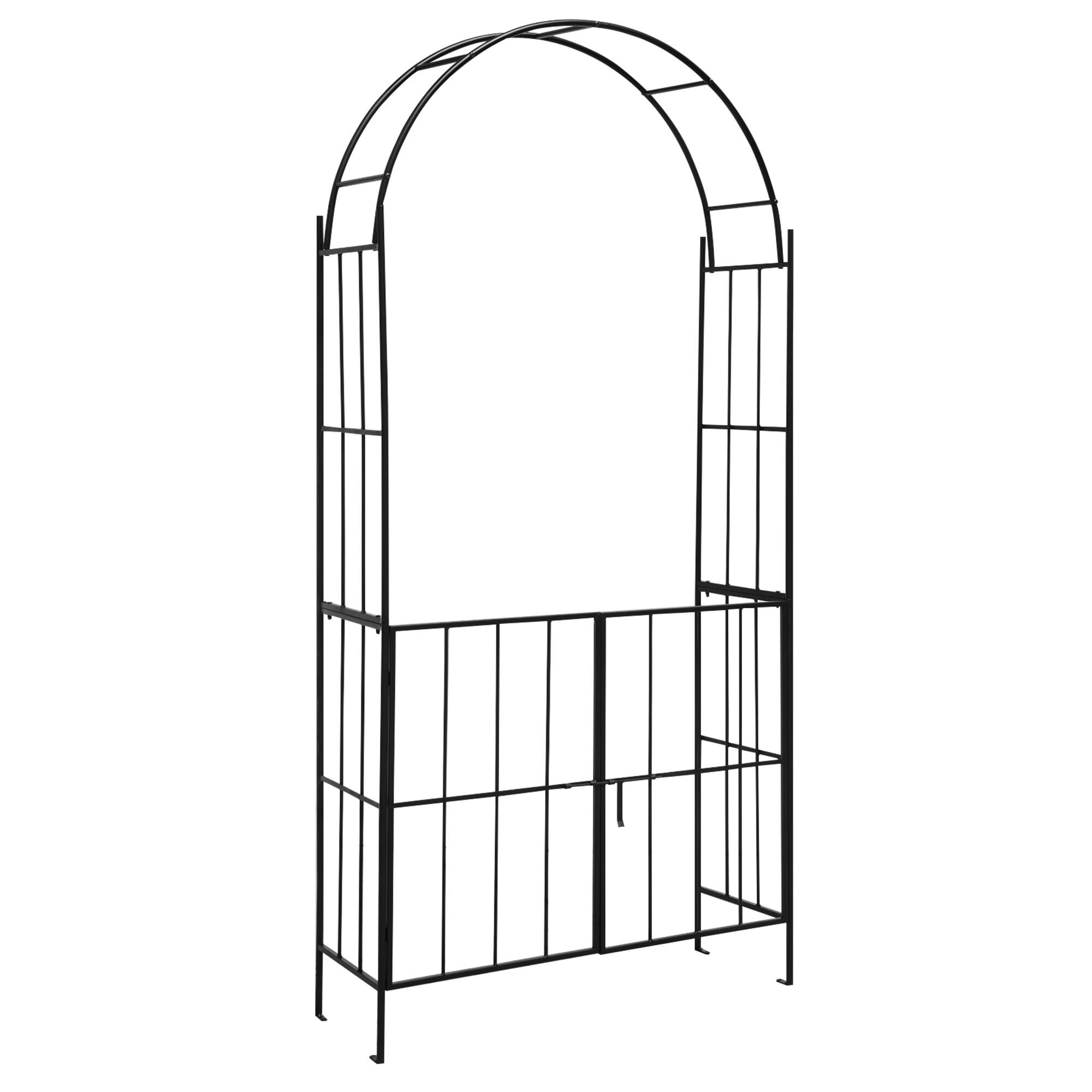 Alt View 2. Costway - Garden Arch Arbor Trellis with Gate 7.5 ft Patio Archway Pergola for Wedding - Black.
