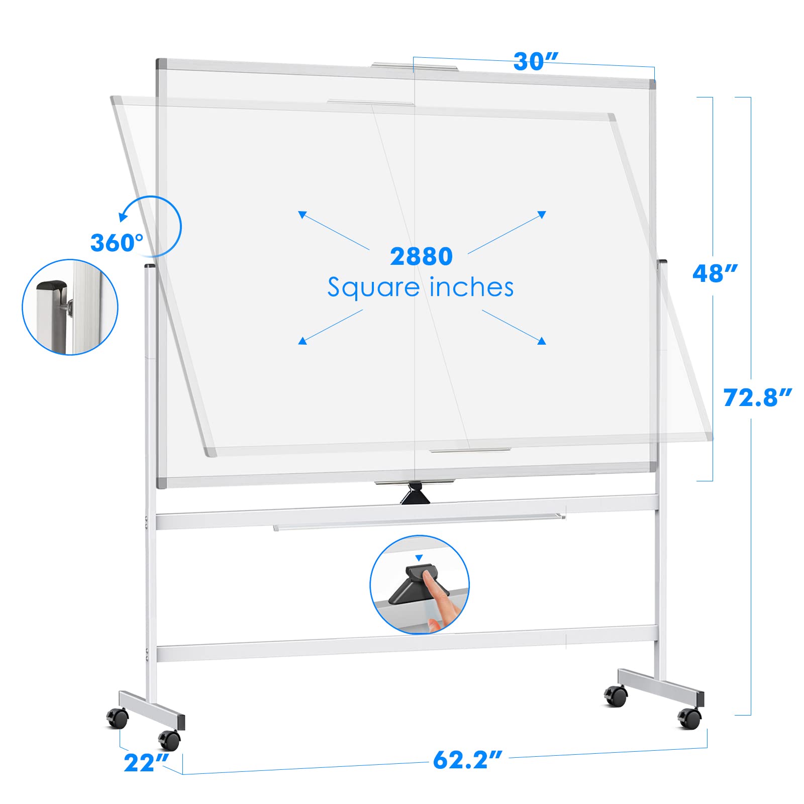 30"  
360°  
2880 Square inches  
48"  
72.8"  
22"  
62.2"