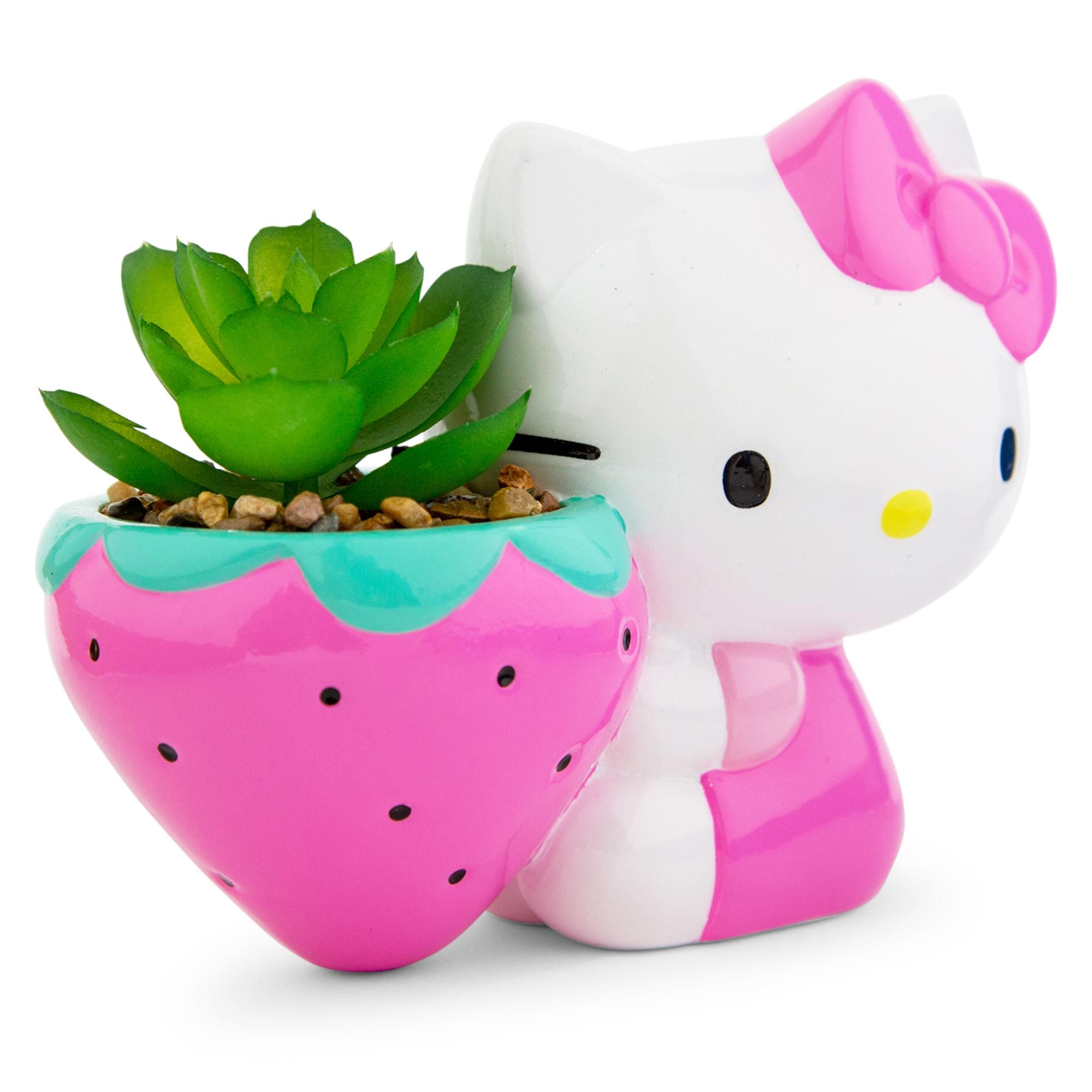 Alt View 1. Silver Buffalo - Sanrio Hello Kitty Strawberry 5-Inch Planter With Artificial Succulent - Pink.