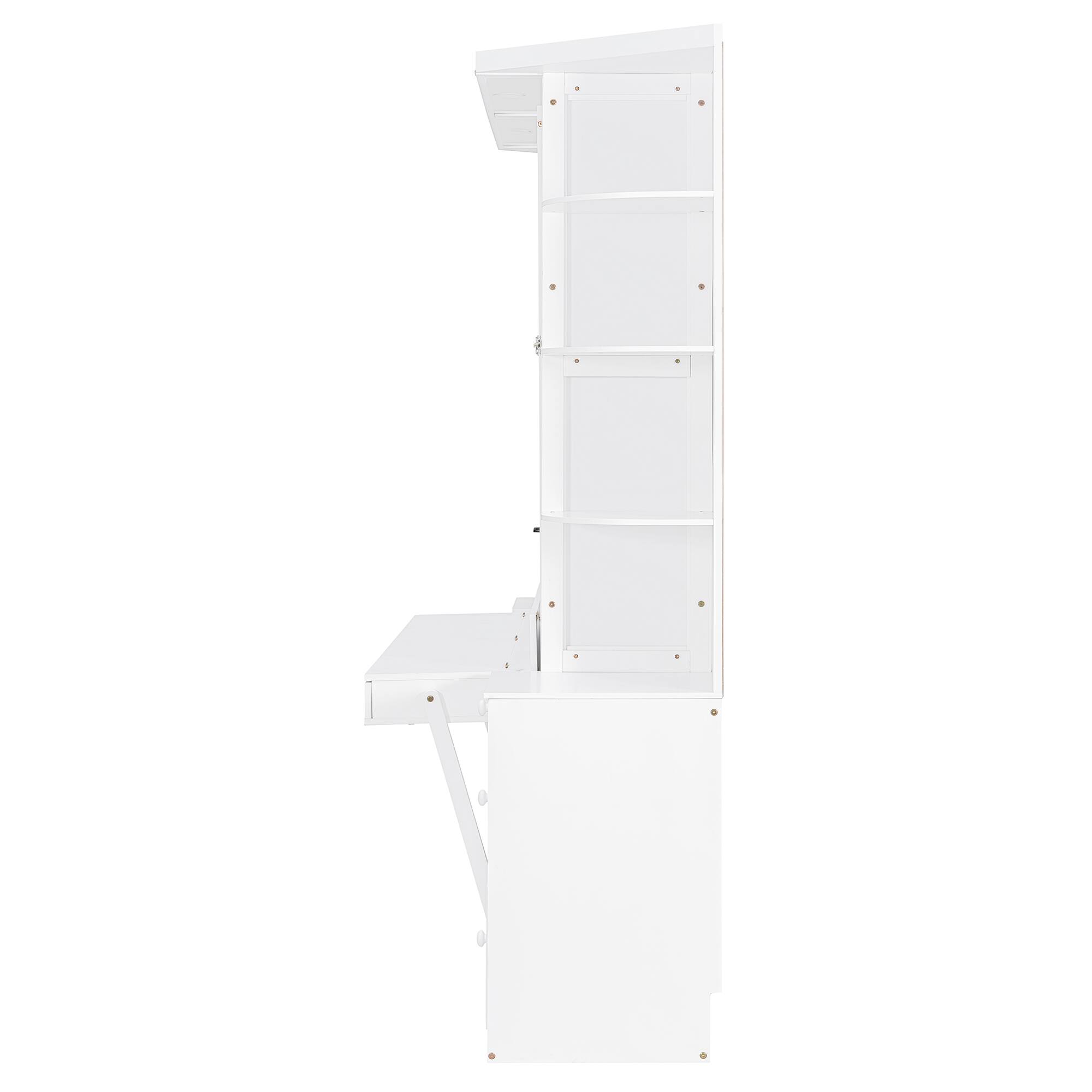 Alt View 4. Whisen - Queen Size Murphy Bed with Desk and Storage Shelves,Space-Saving Wall Bed for Home Office - White.
