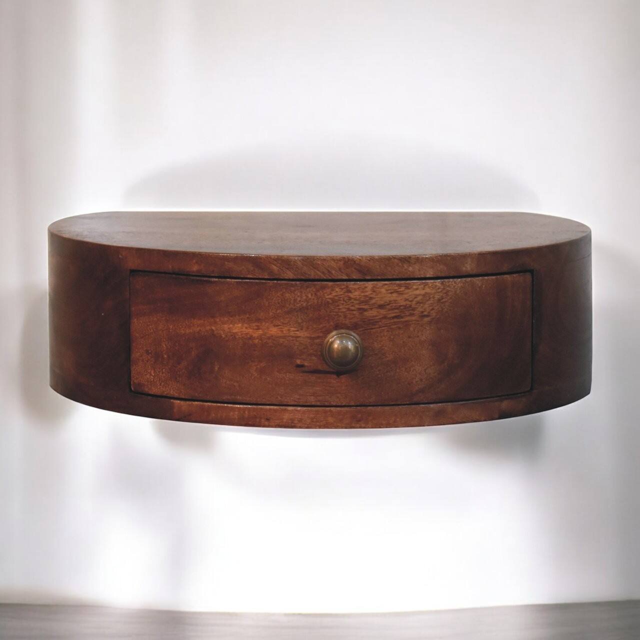 Alt View 6. Artisan Furniture - Artisan Furniture Solid Wood Honey Caramel Wall Mounted Rounded Bedside, 1 Drawer, Dark Brown - Caramel.