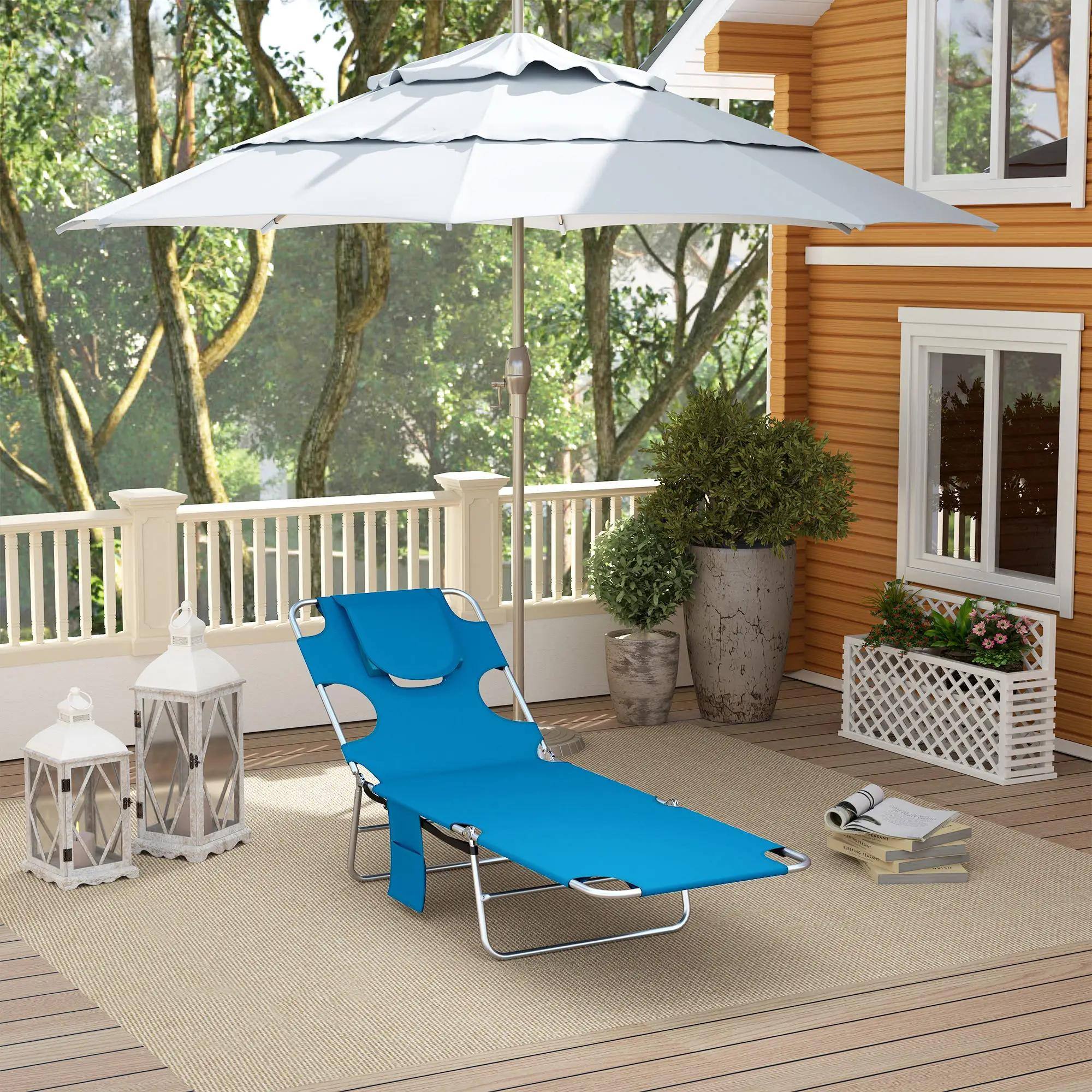 Back. Resenkos - Resenkos Outdoor Versatile Chair With Face Cavity - 5-Level Adjustable Lounge Chair, Light Blue - Light Blue.