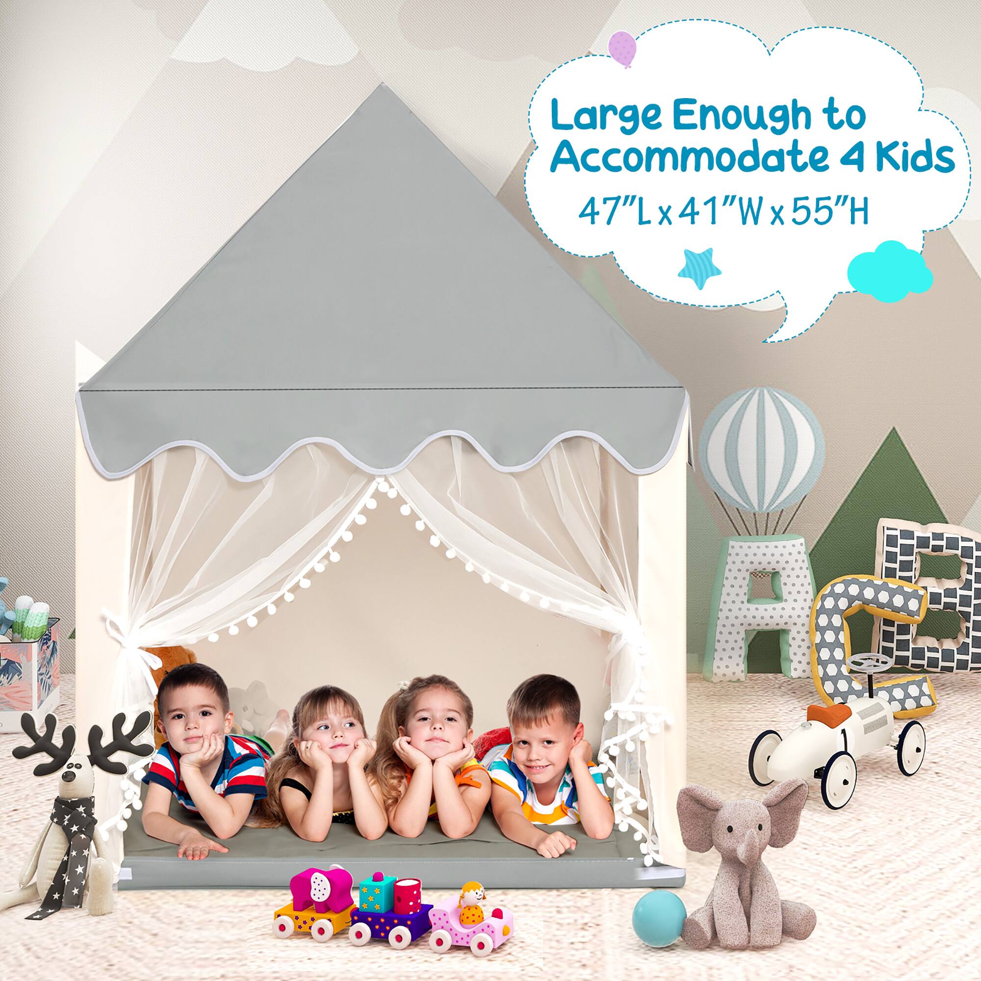 Large Enough to Accommodate 4 Kids 47"L x 41"W x 55"H