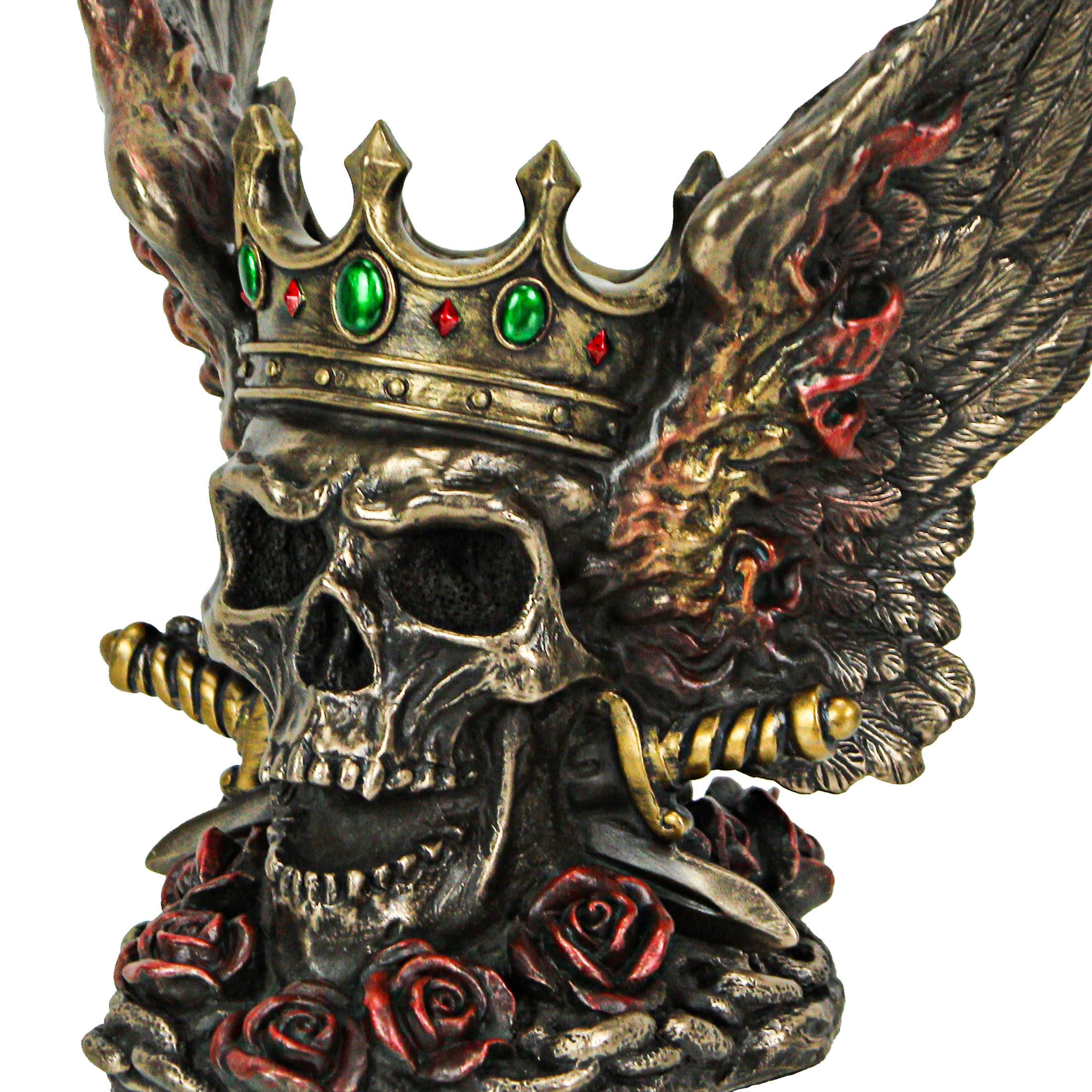 Alt View 1. Veronese Design - Bronze Finish Screaming Monarch Skull Statue With Flames and Wings 5.75 Inches High - Multicolored.