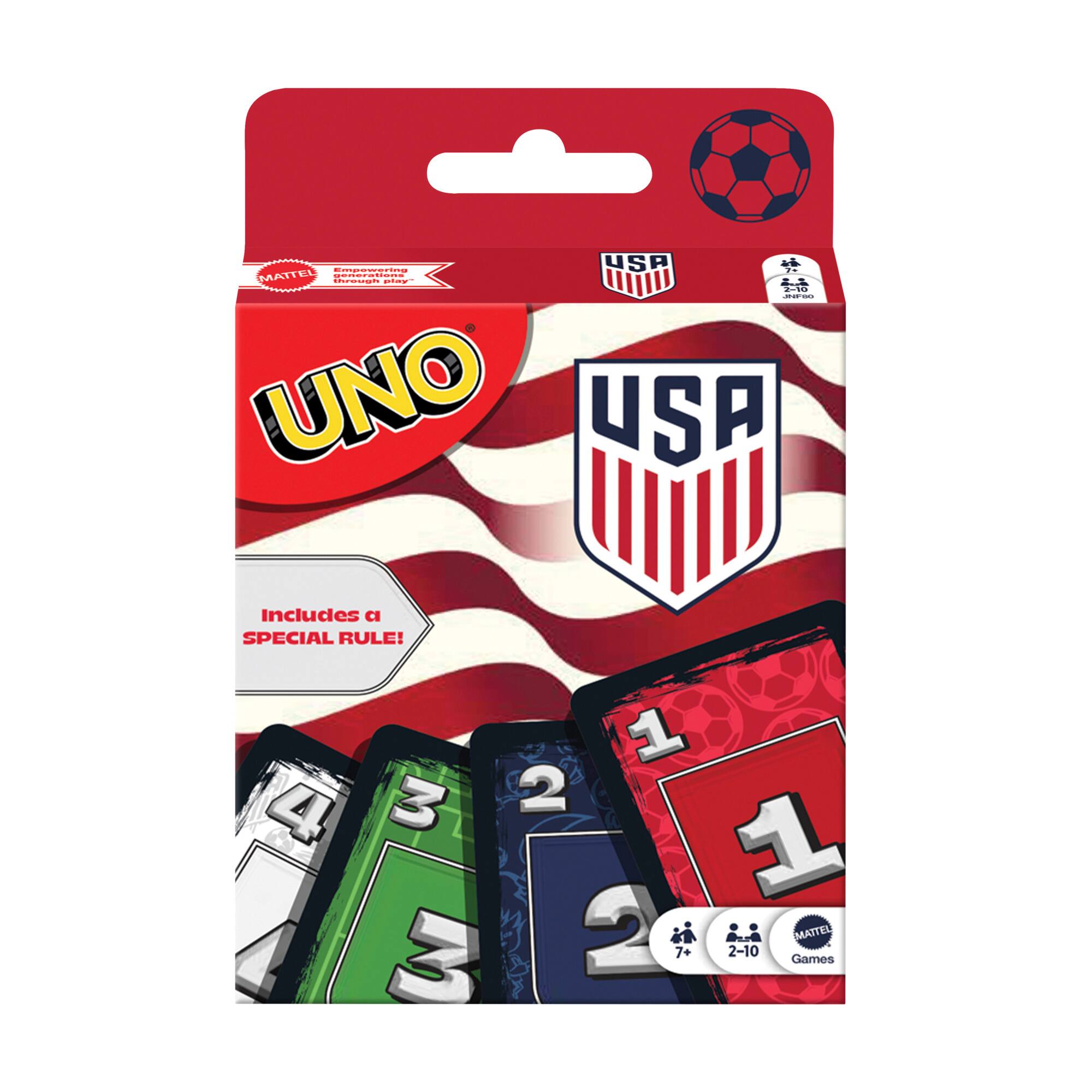 Empowering USA generations through play  
MATTEL  
UNO USA  
Includes a SPECIAL RULE!  
7+  
2-10  
Games  
MATTEL