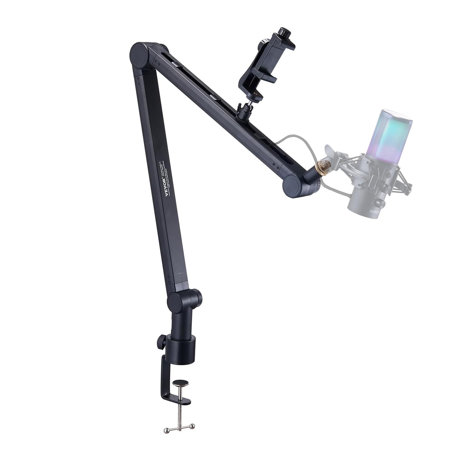 Fabibe - Microphone Boom Arm Adjustable Mic Stand With Cable Management Desk Mount Clamp Detachable Extension Rod 3/8" To