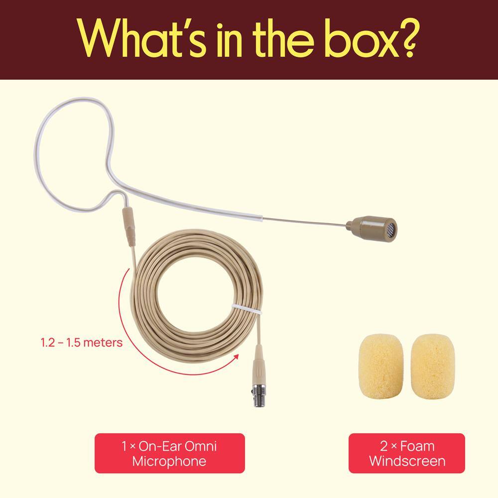 What's in the box?

1.2 - 1.5 meters

1 x On-Ear Omni Microphone

2 x Foam Windscreen