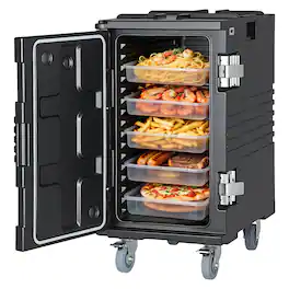 VEVOR - Insulated Food Pan Carrier, 127 Qt Non-Electrical Food Warmer, with Swivel Wheel & 304 Stainless Steel Latch, LLDPE - Black