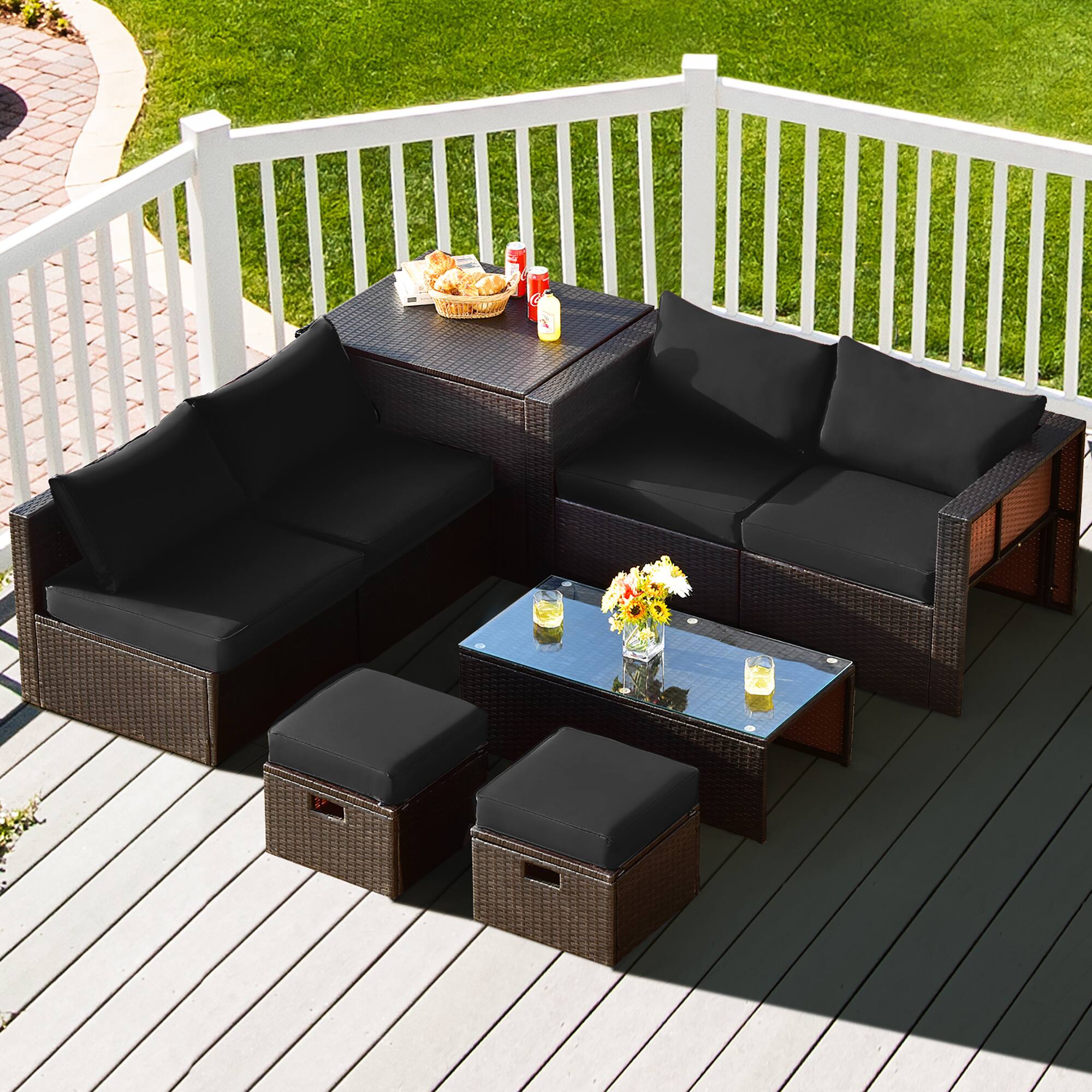 Alt View 7. Gymax - Gymax 8PCS Patio Rattan PE Wicker Conversation Set All-Weather Furniture Set w/ Cushions Black - Black.