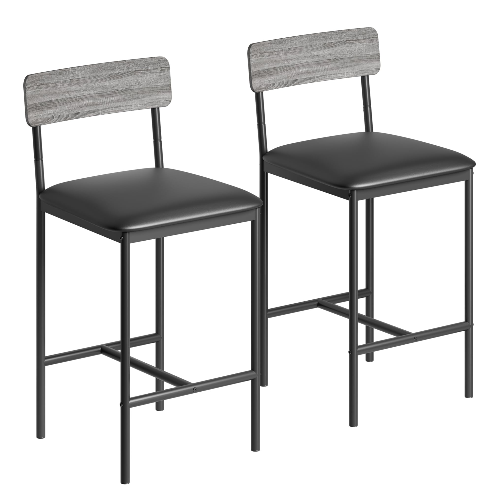 Front. Homhougo - Bar Stools Set of 2, 37 Inch Barstools With Metal Legs PU Seats Chairs - Gray.