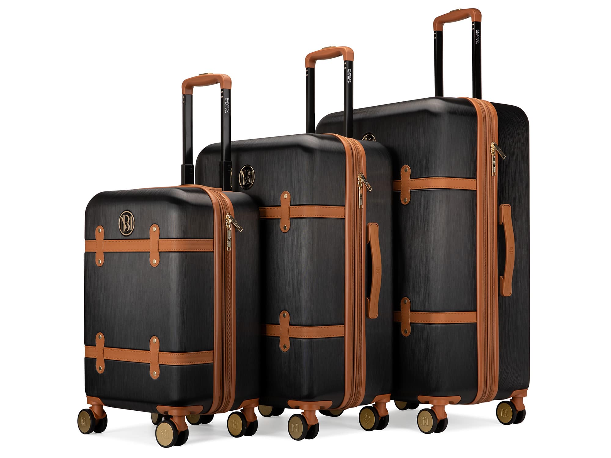 Badgley Mischka - Grace 3 Piece Expandable Retro Luggage Set - Black
