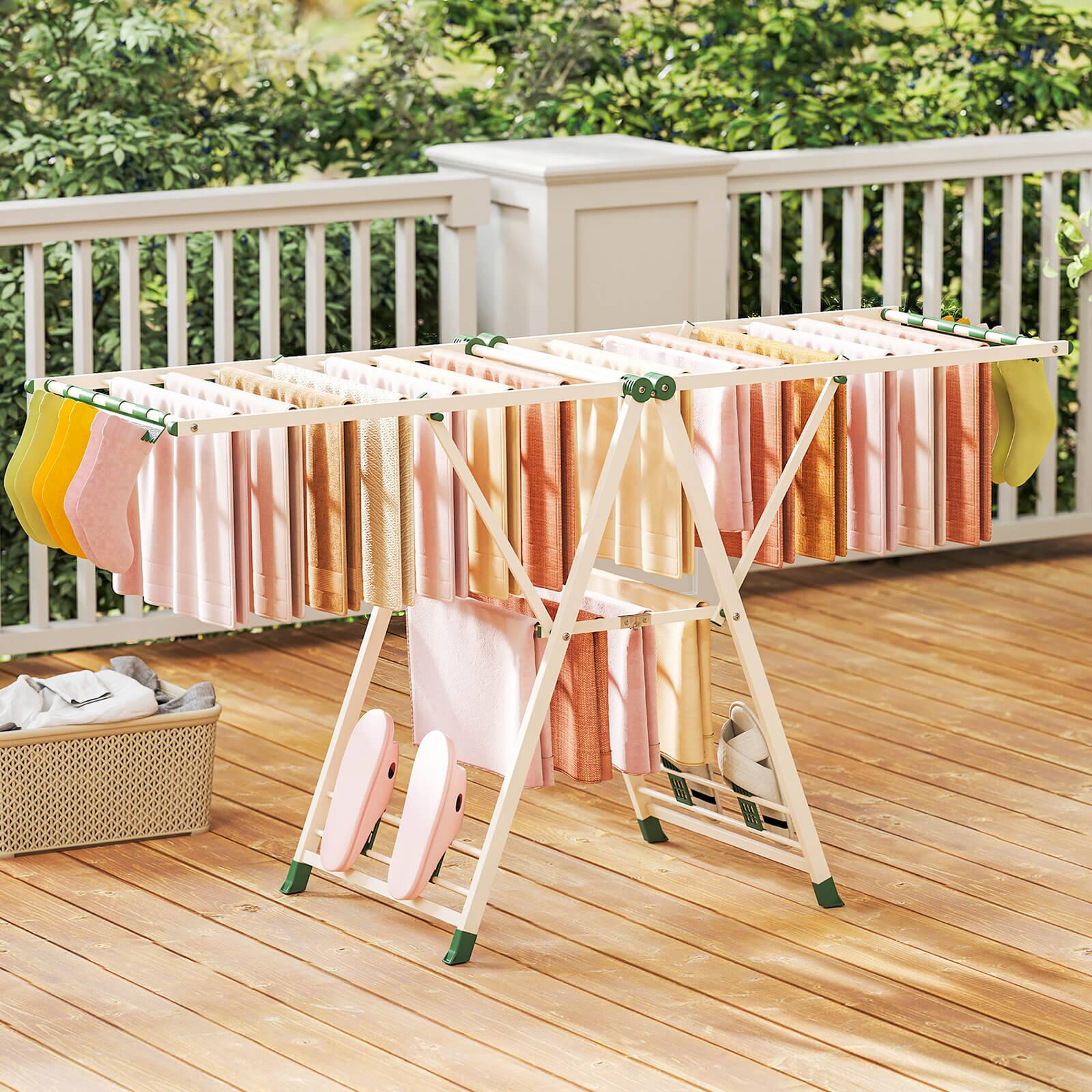 Alt View 3. Costway - Costway Foldable Metal Laundry Drying Rack with Height Adjustable Wings, 20 Drying Rails - Beige.