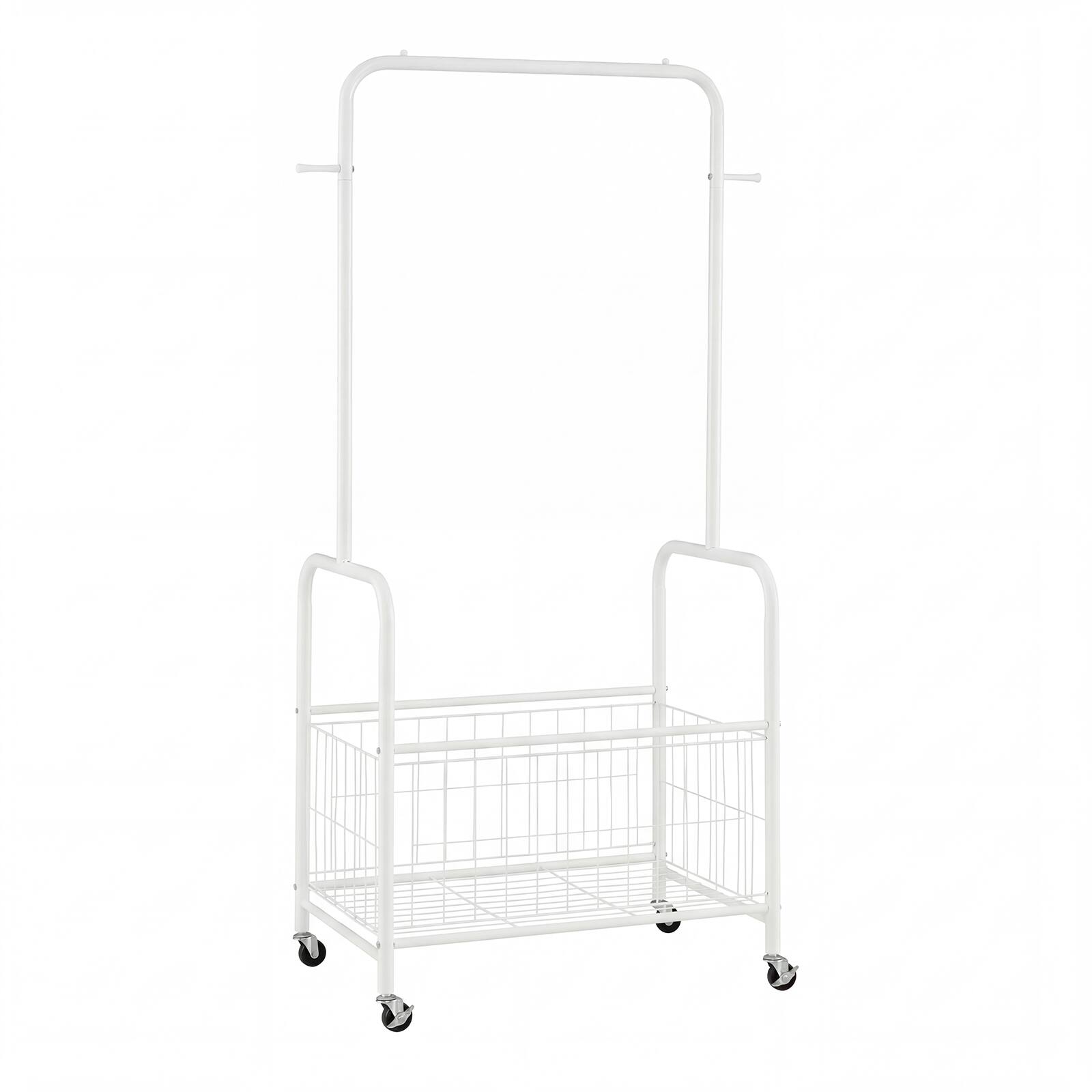 Alt View 9. Gymax - Gymax Rolling Clothes Rack w/Hanging Rod Side Hooks Storage Basket Lockable Wheels White - White.