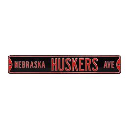 Authentic Street Signs - Nebraska Huskers 6" x 36" College Ave Team Street Sign - Black