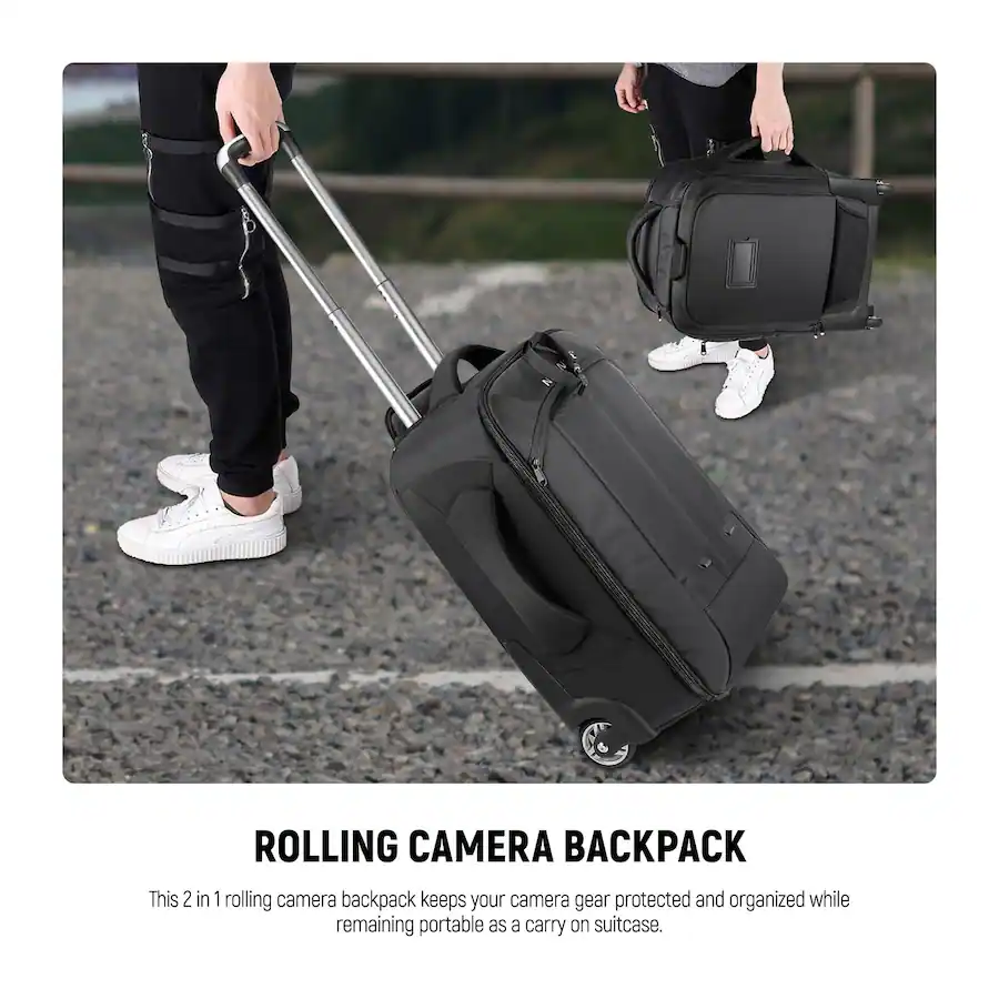 Camera Roll Backpack Neewer 2 in 1 Wheeled Camera Backpack, Rolling Case with Telescopic ...