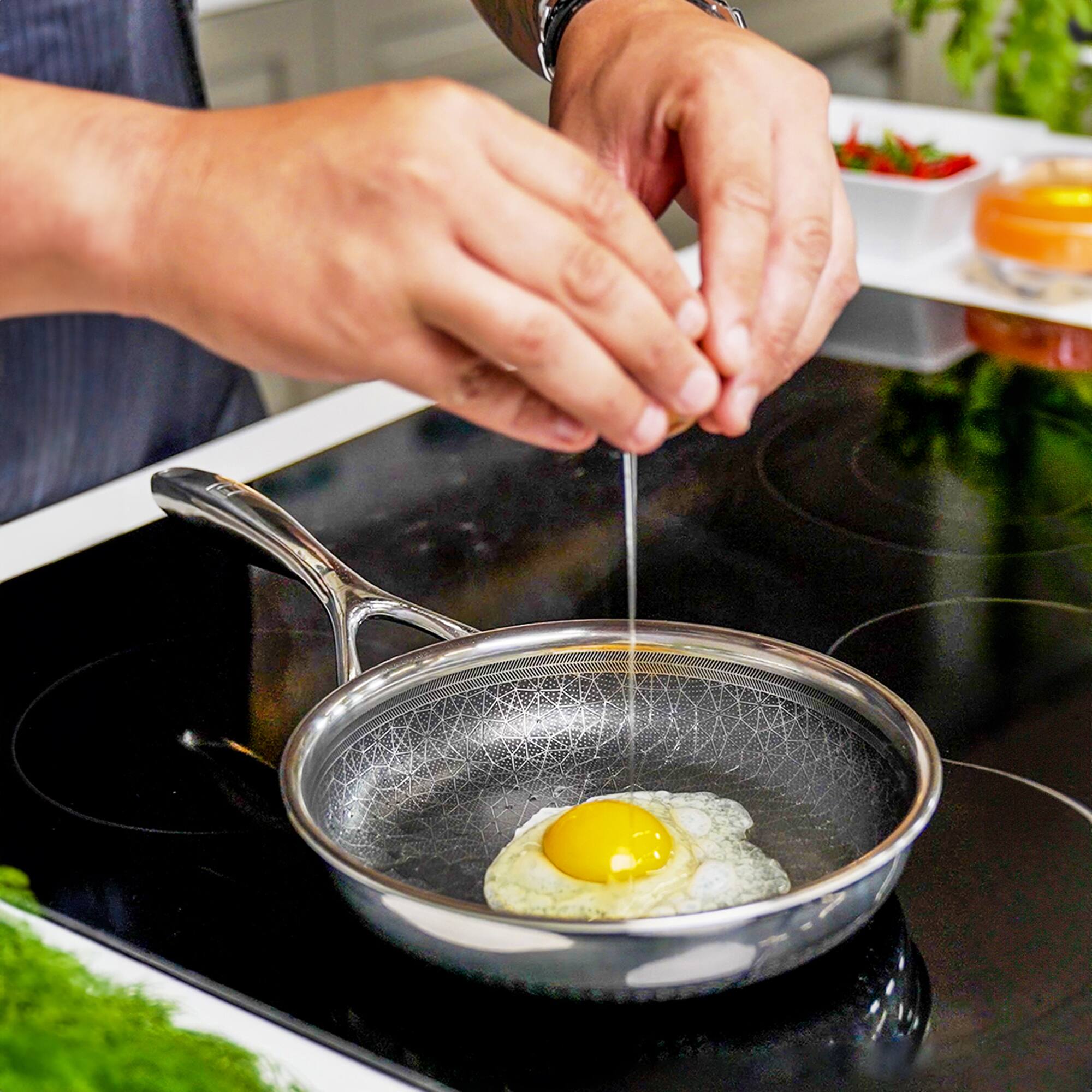 Alt View 5. Livwell Brands - DiamondClad™ 8" Hybrid Nonstick Stainless Steel Frying Pan, Dishwasher Safe, PFOA-free – Silver/Black - Black/Silver.