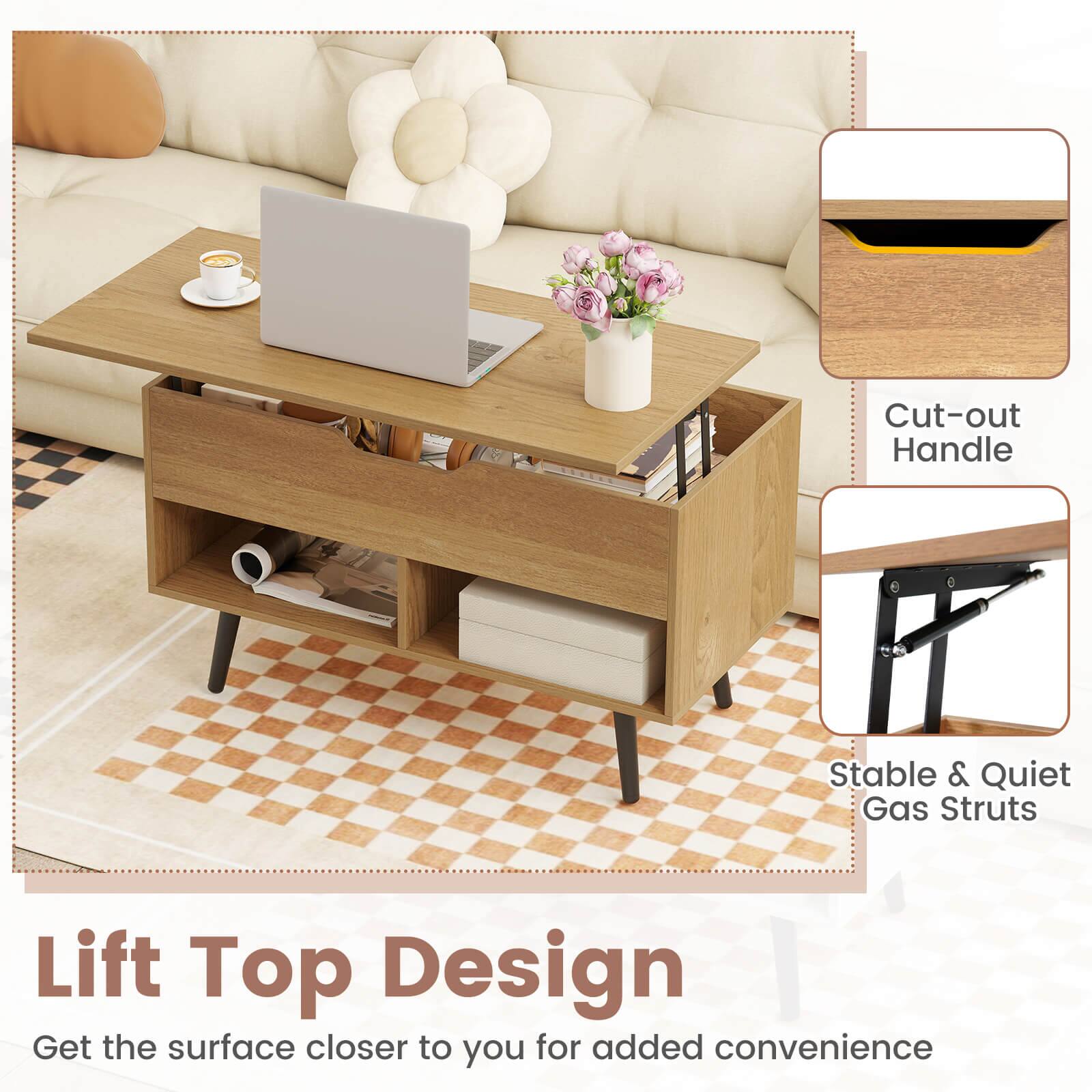 Lift Top Design  
Get the surface closer to you for added convenience  

Cut-out Handle  
Stable & Quiet Gas Struts