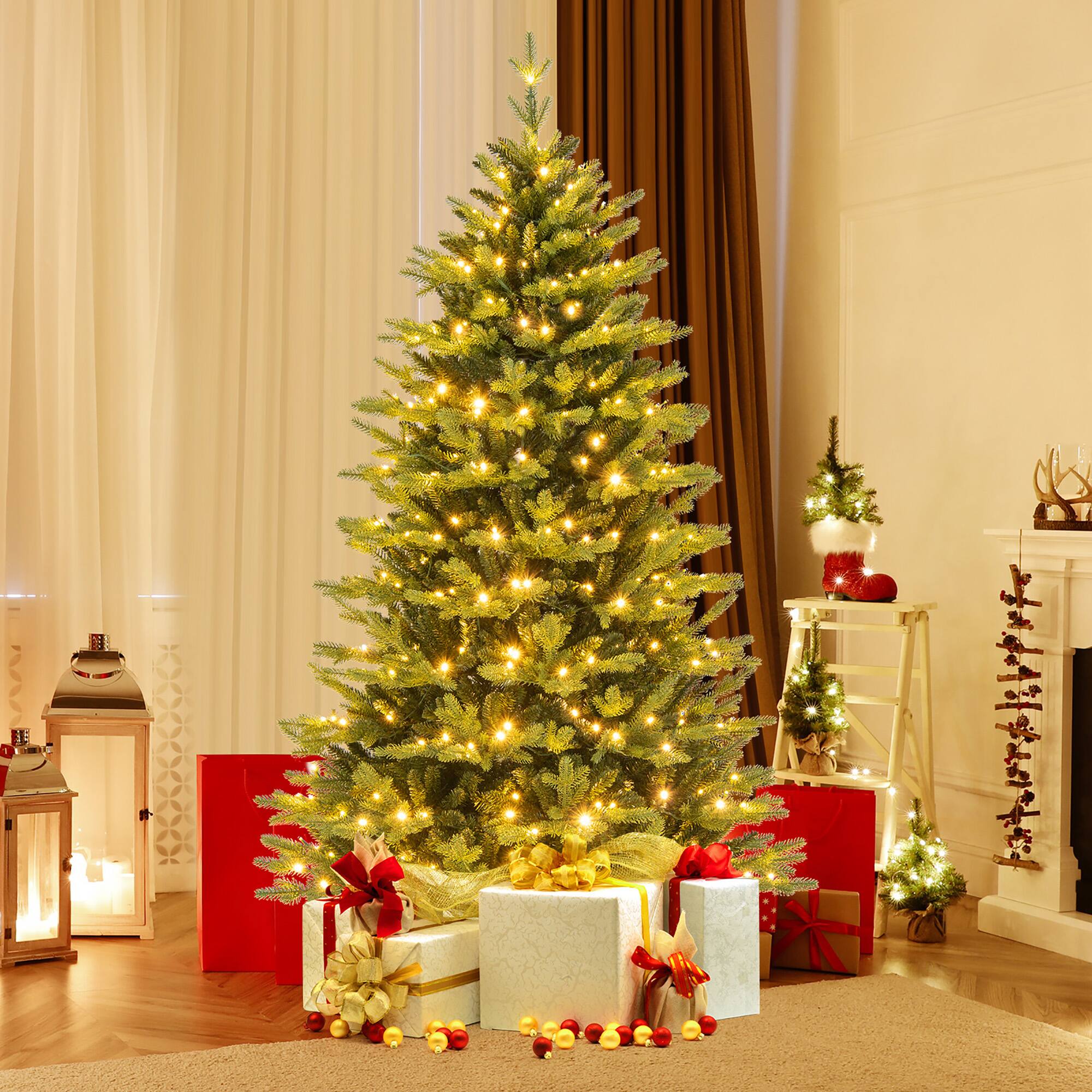 Alt View 1. Gymax - Gymax 6 FT Pre-Lit Artificial Christmas Tree Hinged Xmas Tree w/ 350 LED Lights - Green.