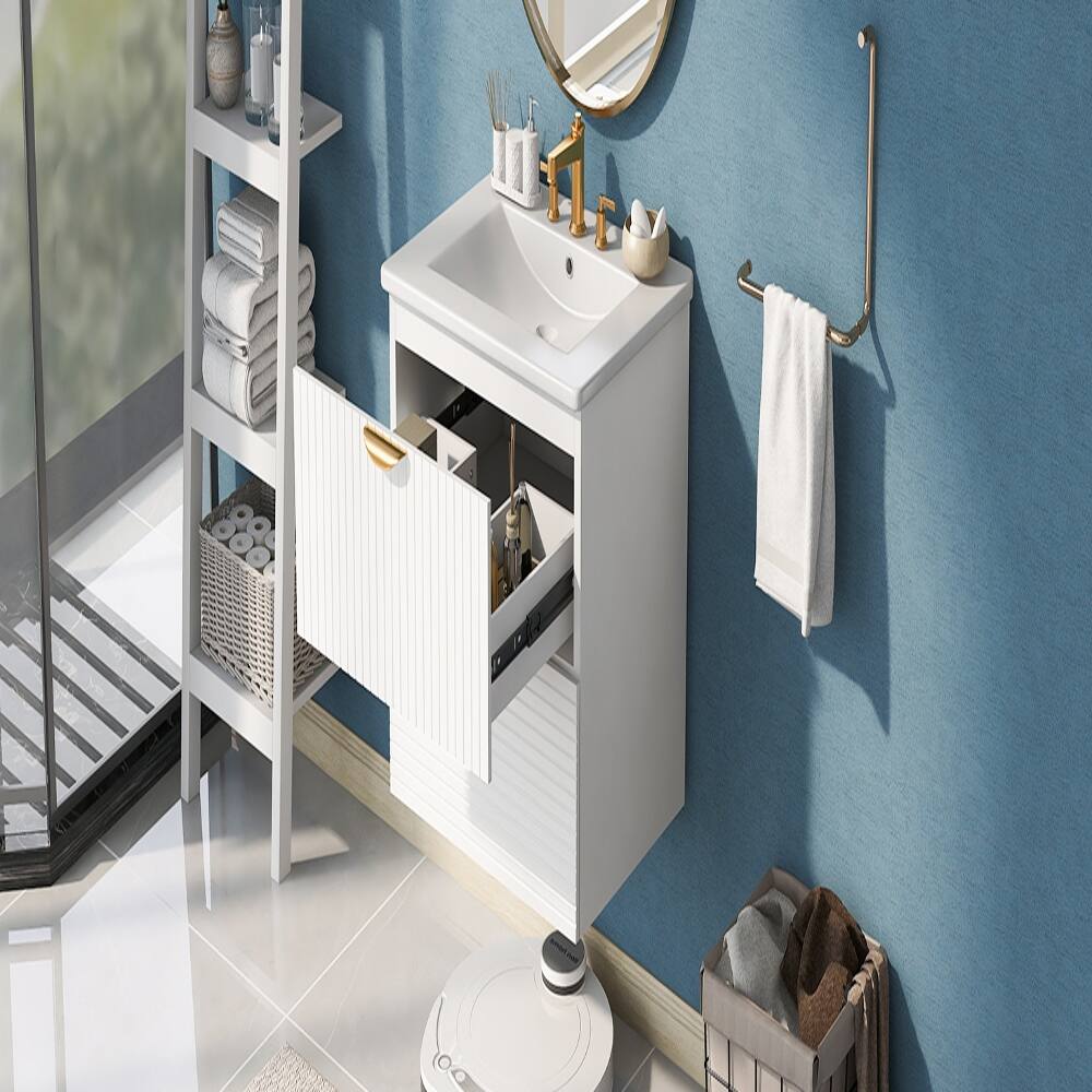 Alt View 3. Loheer - Loheer 24 inch wall mounted bathroom vanity White Floating Vanity with Sink 2 Drawer Bathroom Cabinet - White.